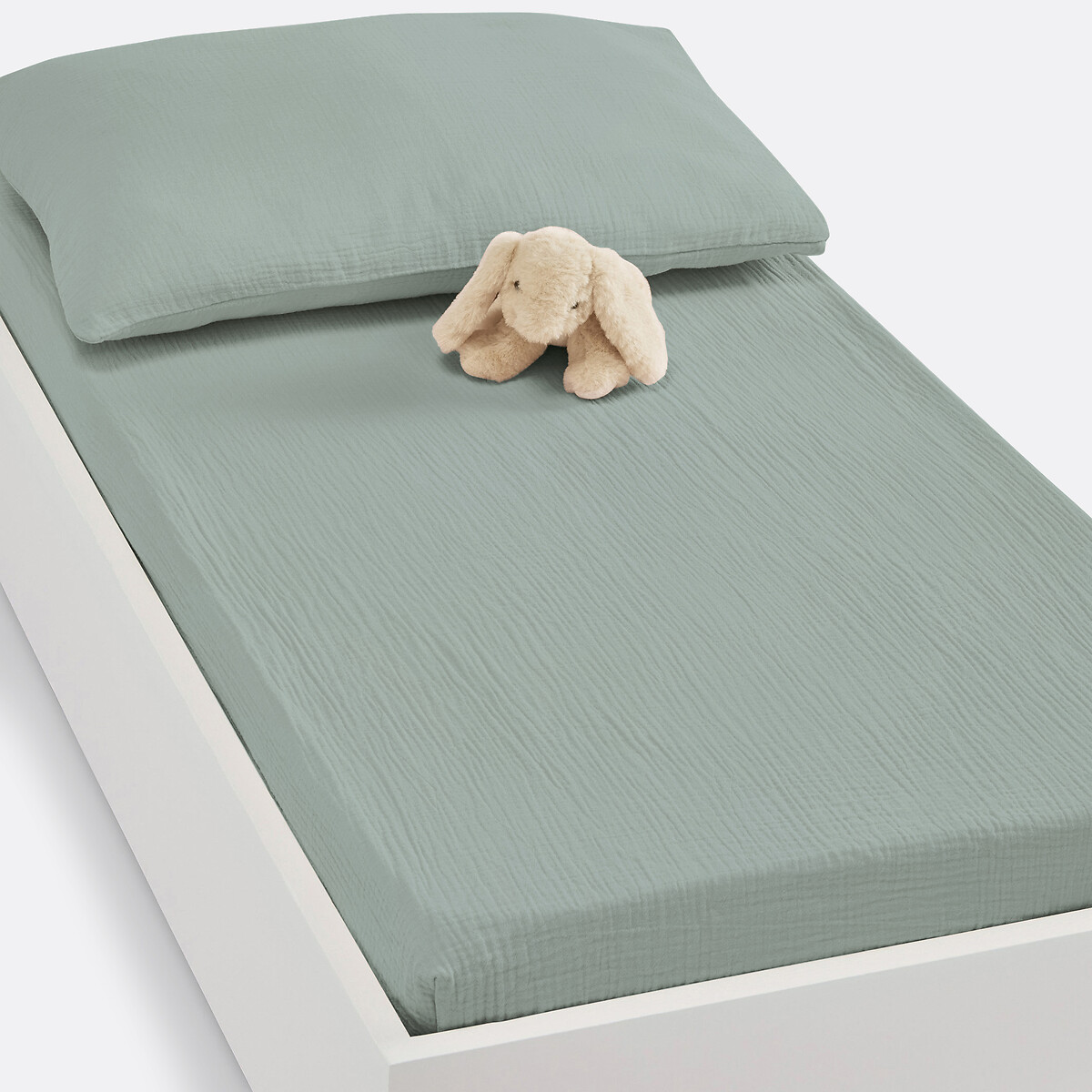 Drap-housse bébé gaze de coton uni, Kumla vert de gris, LA REDOUTE INTERIEURS