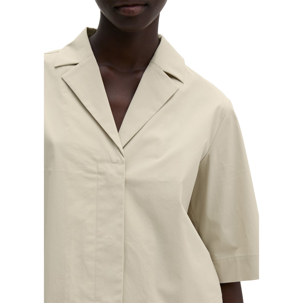 Chemisier crop relaxed en popeline stretch beige, MARC O'POLO