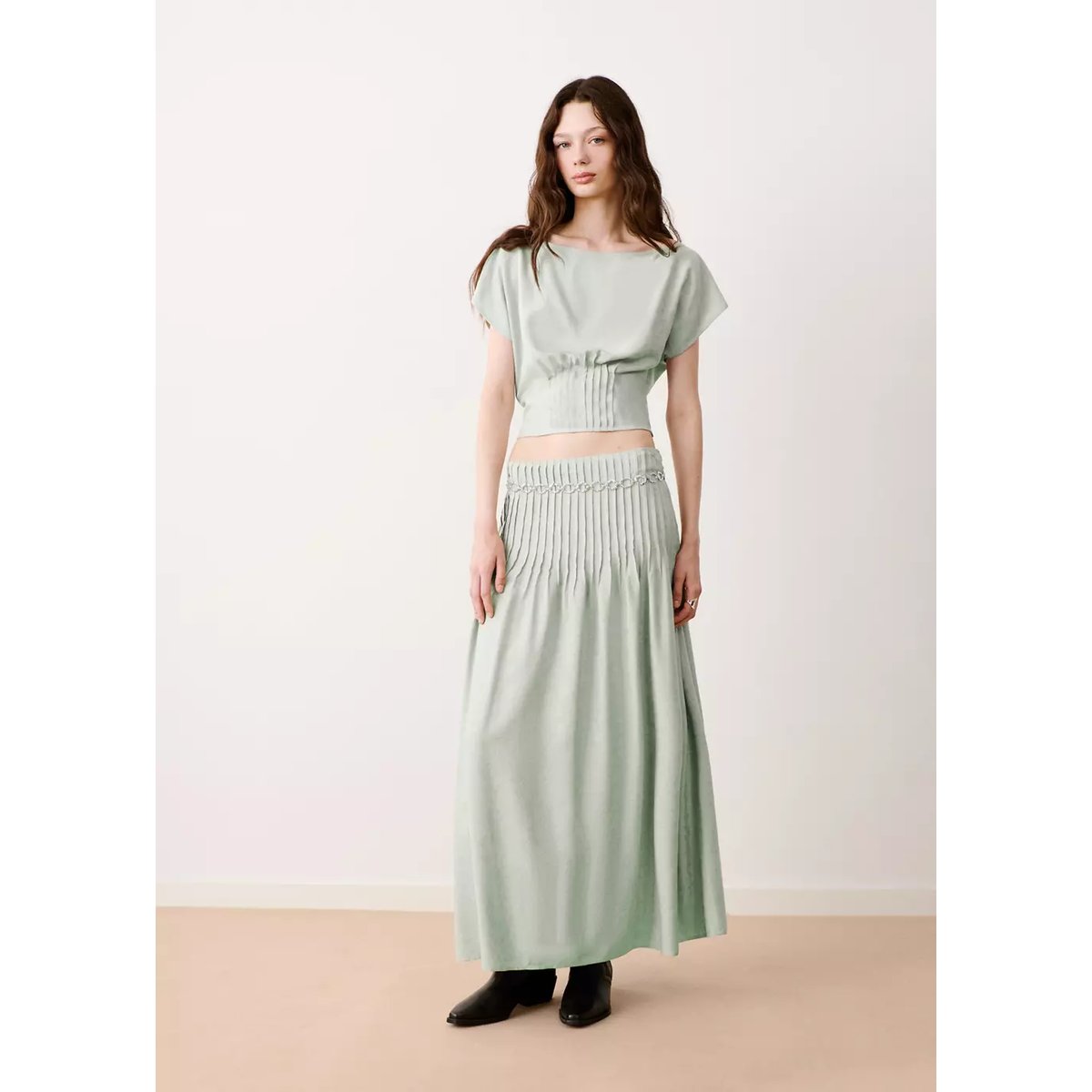 Jupe évasée plissée vert menthe, MANGO TEEN