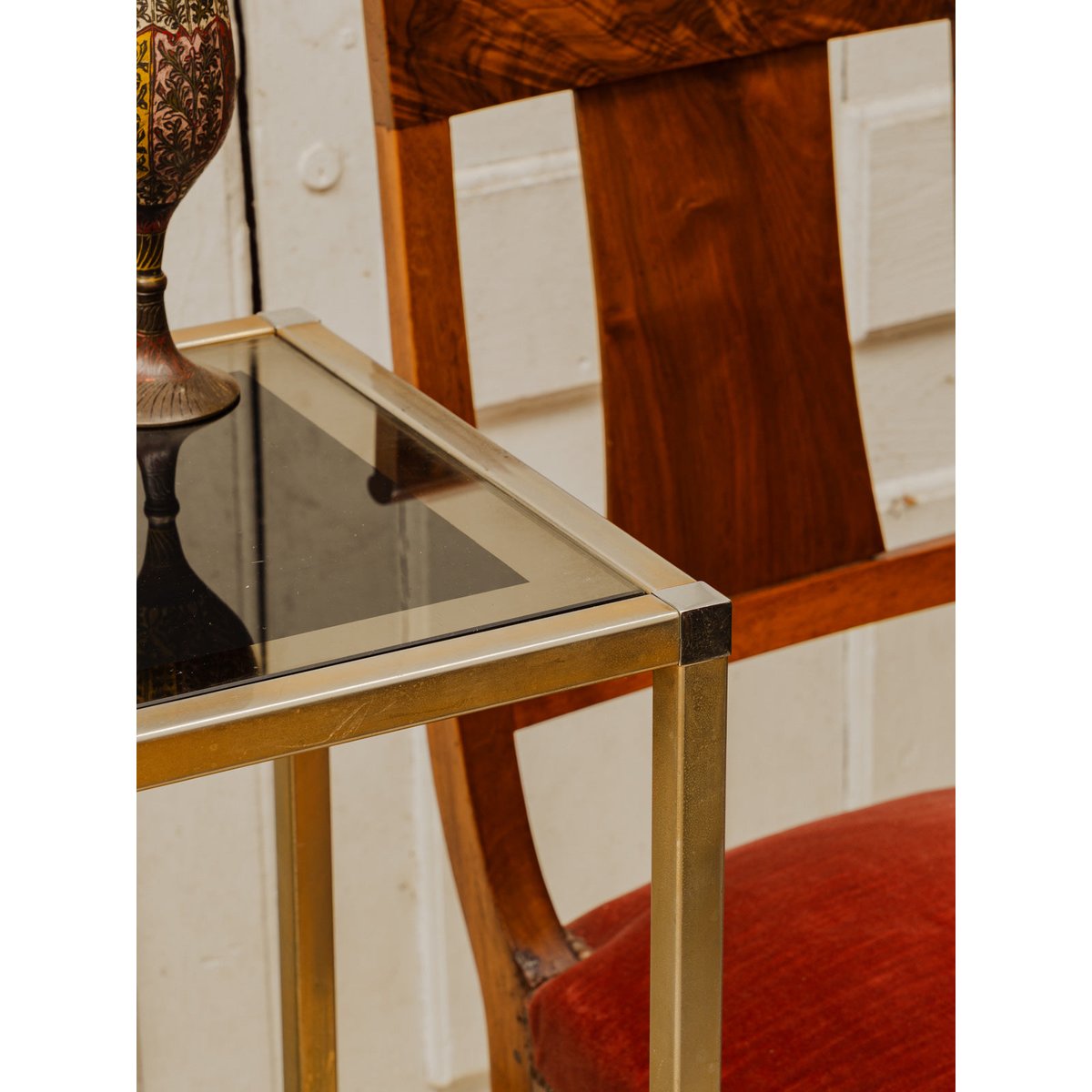 Console en métal doré et verre noir Hanna N°1595 - Bon état noir, DEBONGOUT