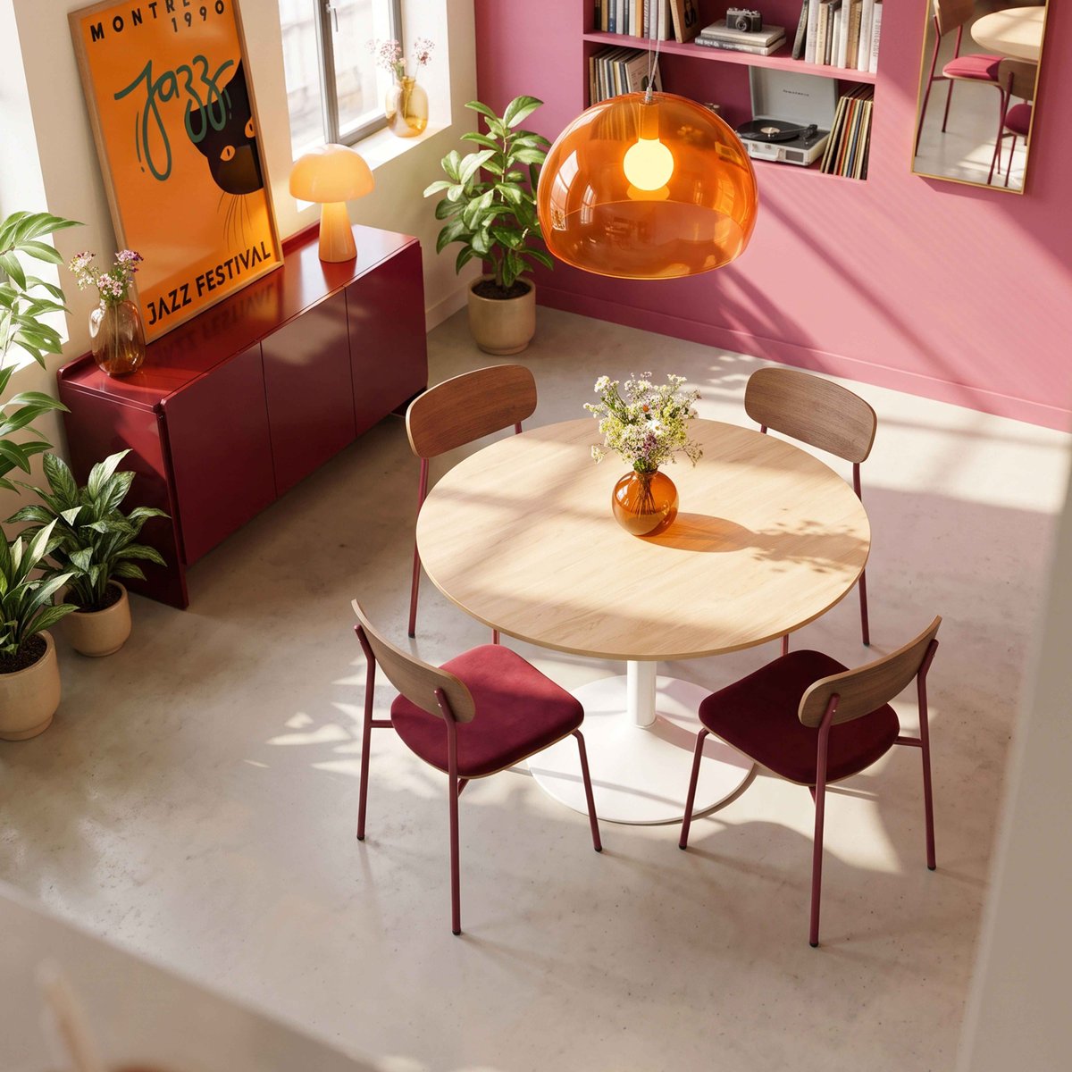 Table à manger ronde plaqué chêne Ø110x74 cm, AMBER bois, OVIALA