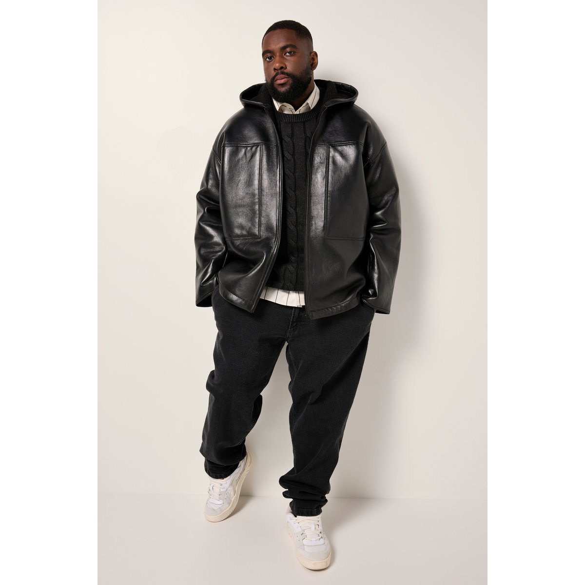 Veste en cuir nappa noir, STHUGE