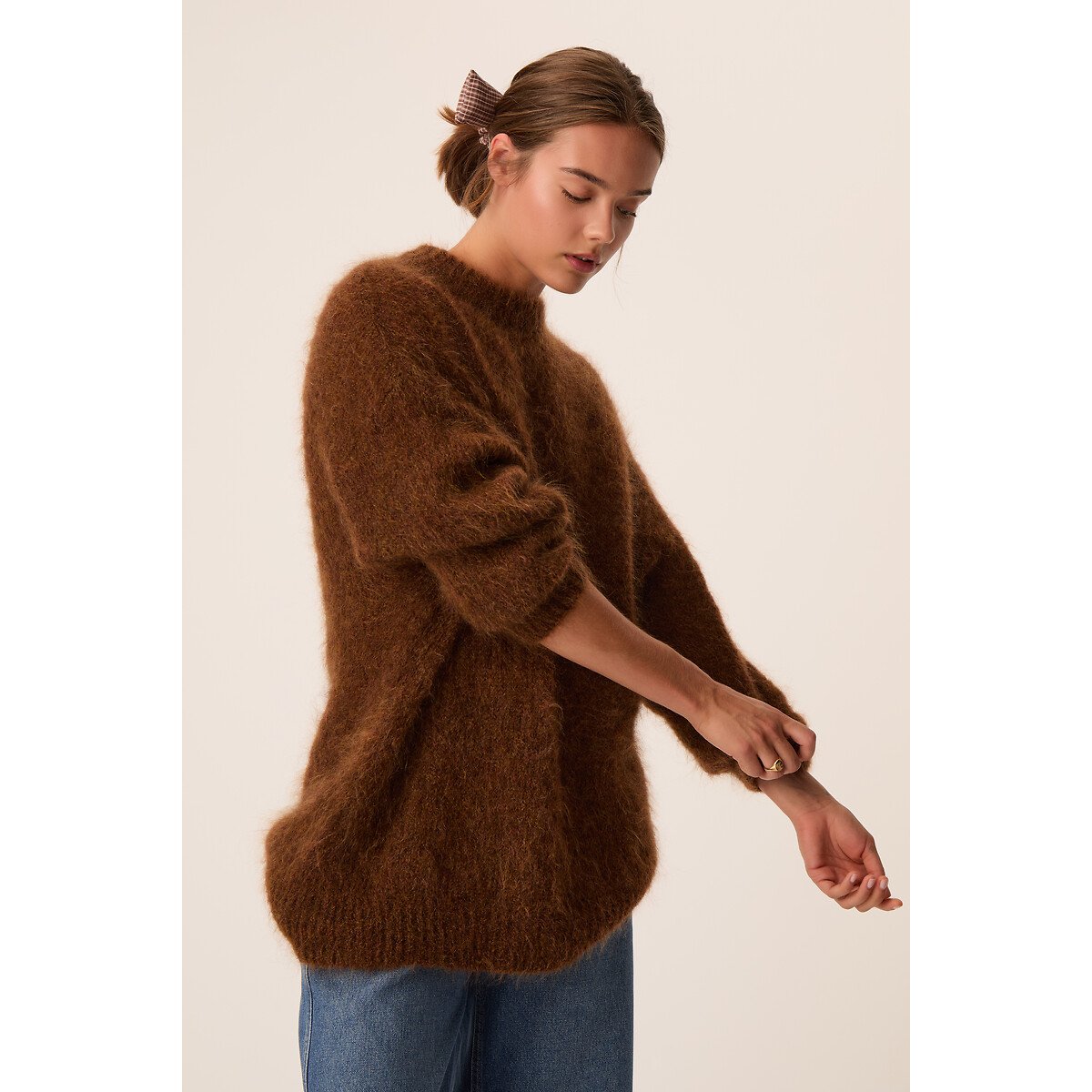 Pull col rond en mohair mélangé, ALENA cognac, DES PETITS HAUTS