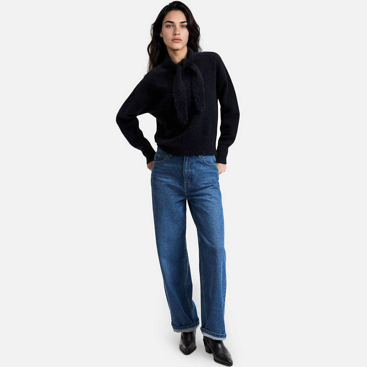 Pull à col écharpe à nouer  noir, LA REDOUTE COLLECTIONS