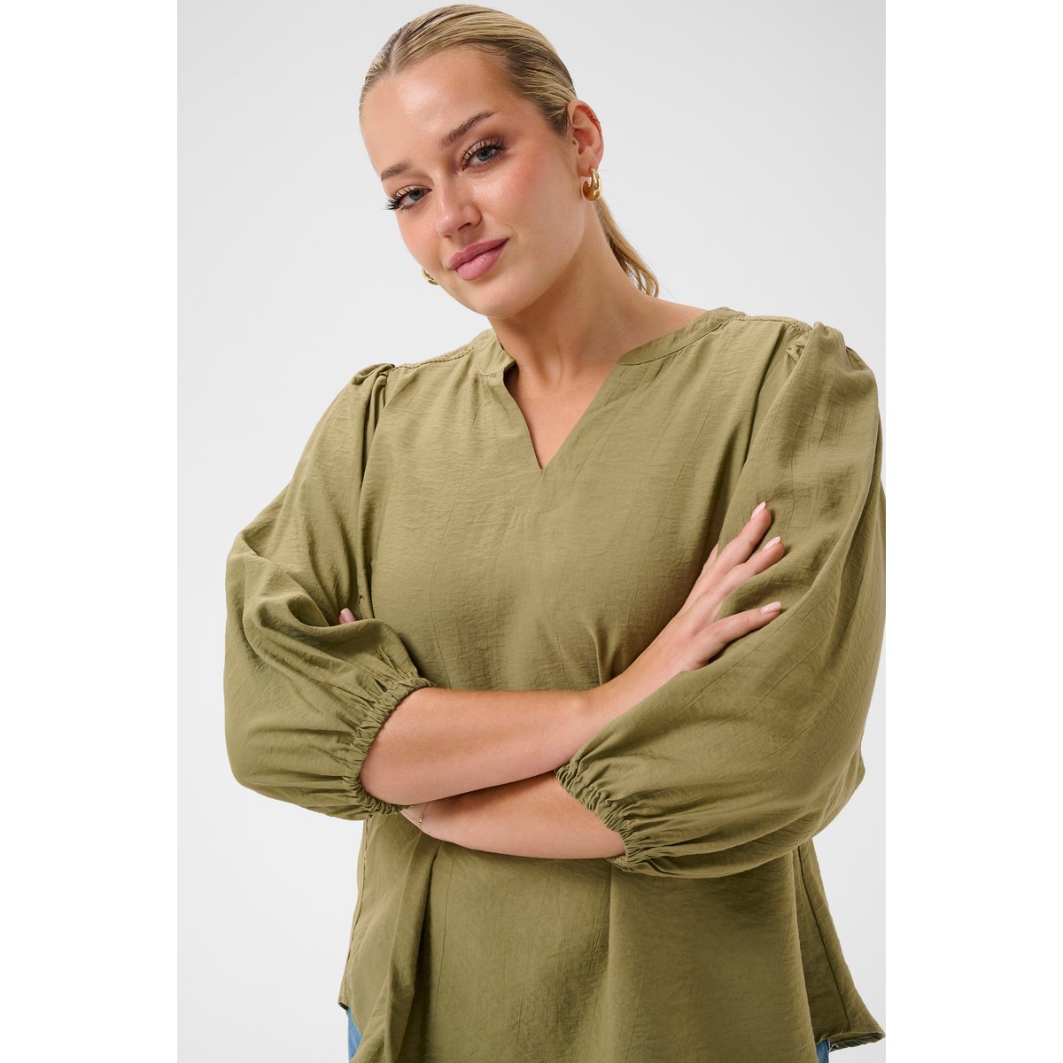 Blouse à manches longues vert aloe, KAFFE CURVE