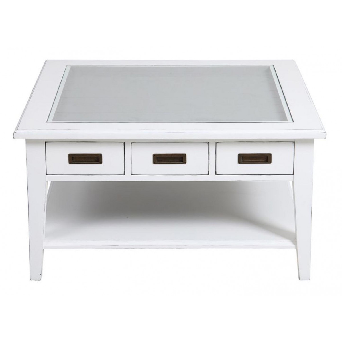 Table basse carrée plateau vitré - RHODE blanc, INTERIOR'S