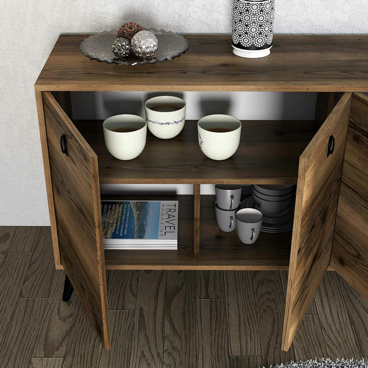 Buffet 4 portes, poignées anneaux UMEA noyer, PIER IMPORT