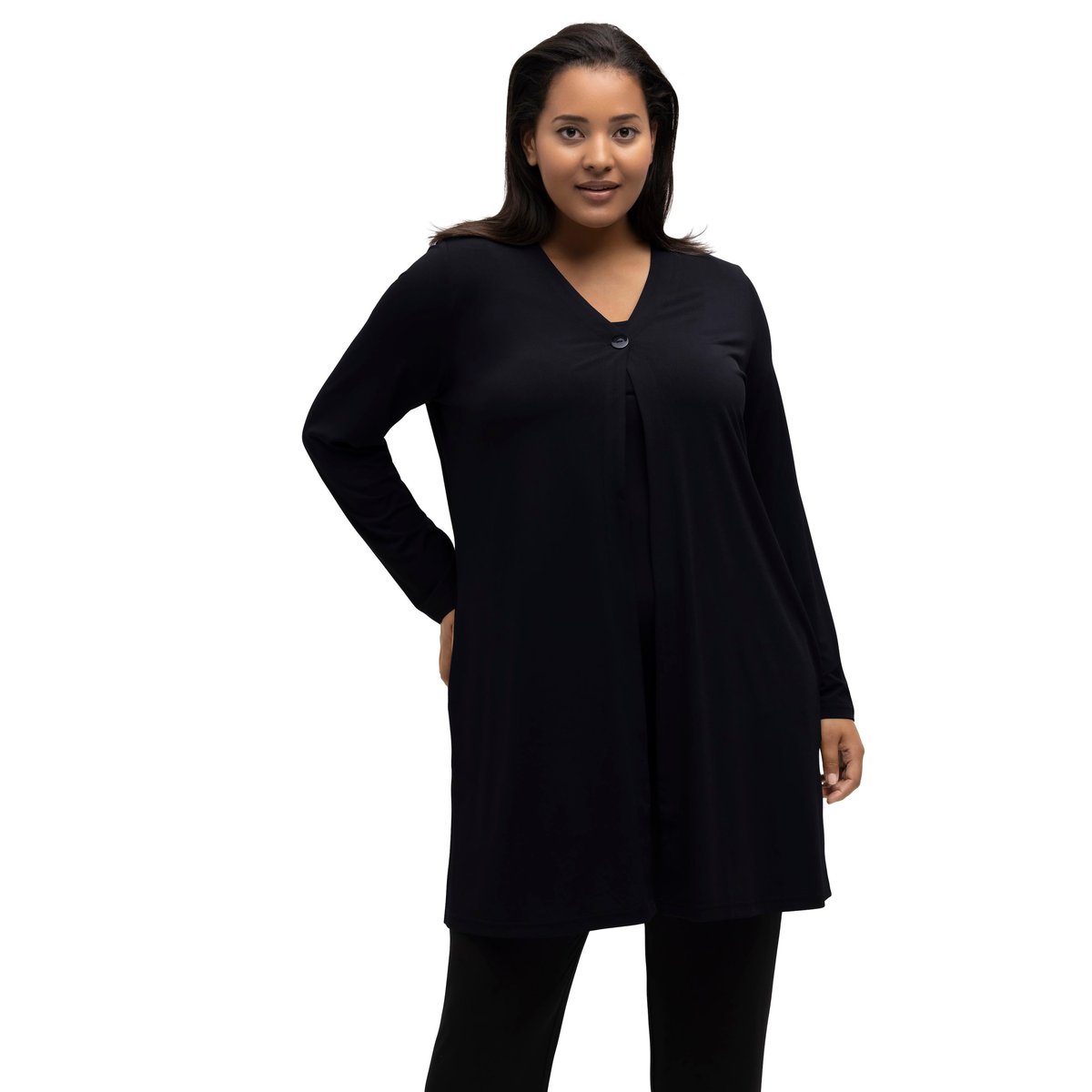 Veste en jersey, imprimé à pois. Col en V noir, ULLA POPKEN