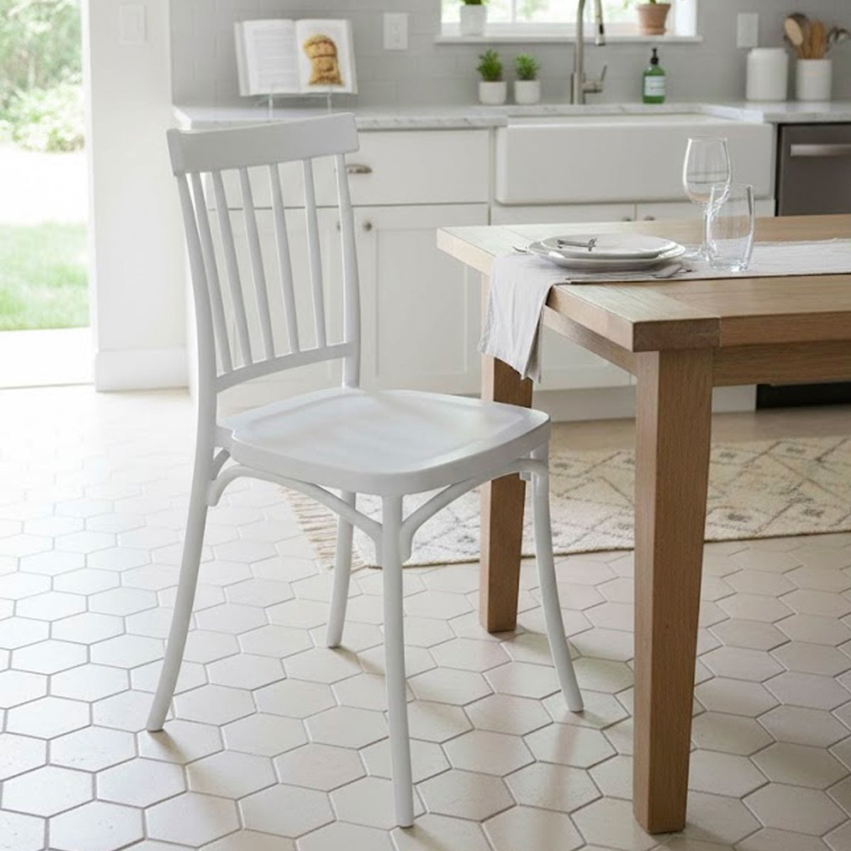 Chaise en plastique blanc barreaux empilable 45x42x81.5cm blanc, WADIGA