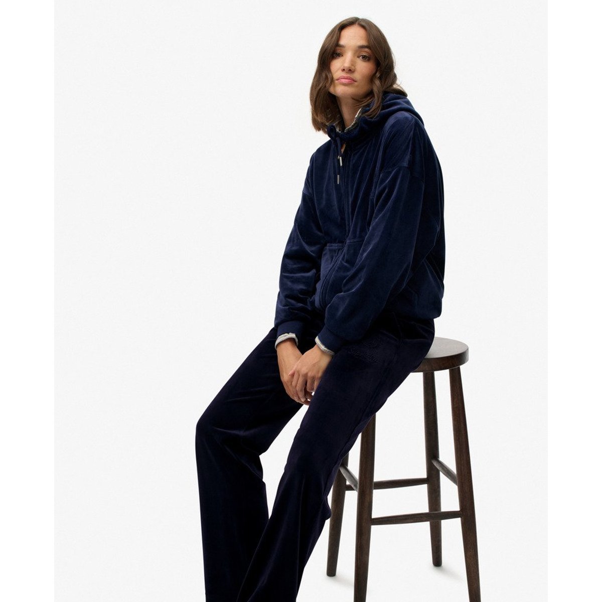 Jogging en velours Country Club bleu marine intense, SUPERDRY