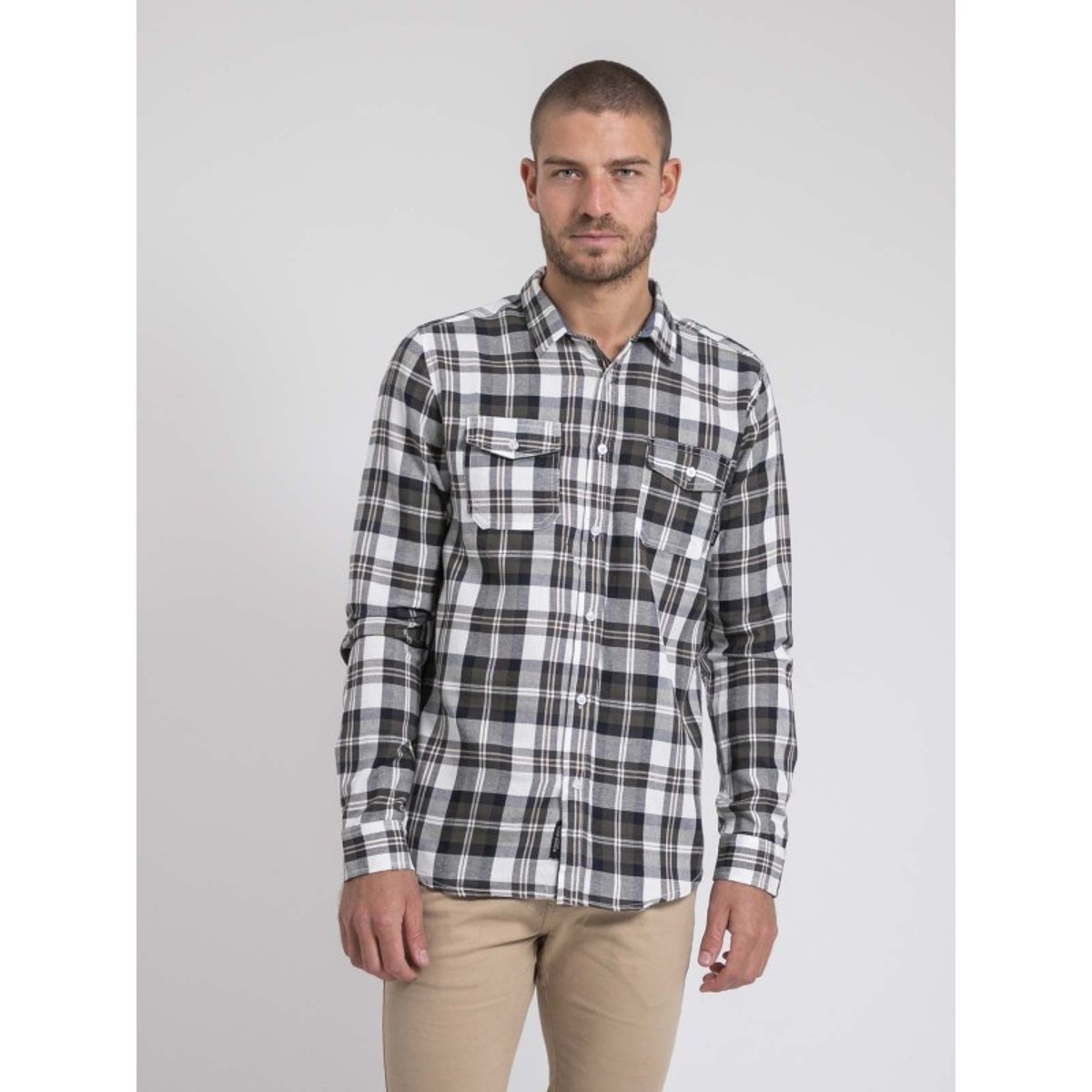 Chemise Manches Longues Carreaux Pur Coton Flanelle Telimax kaki, RITCHIE