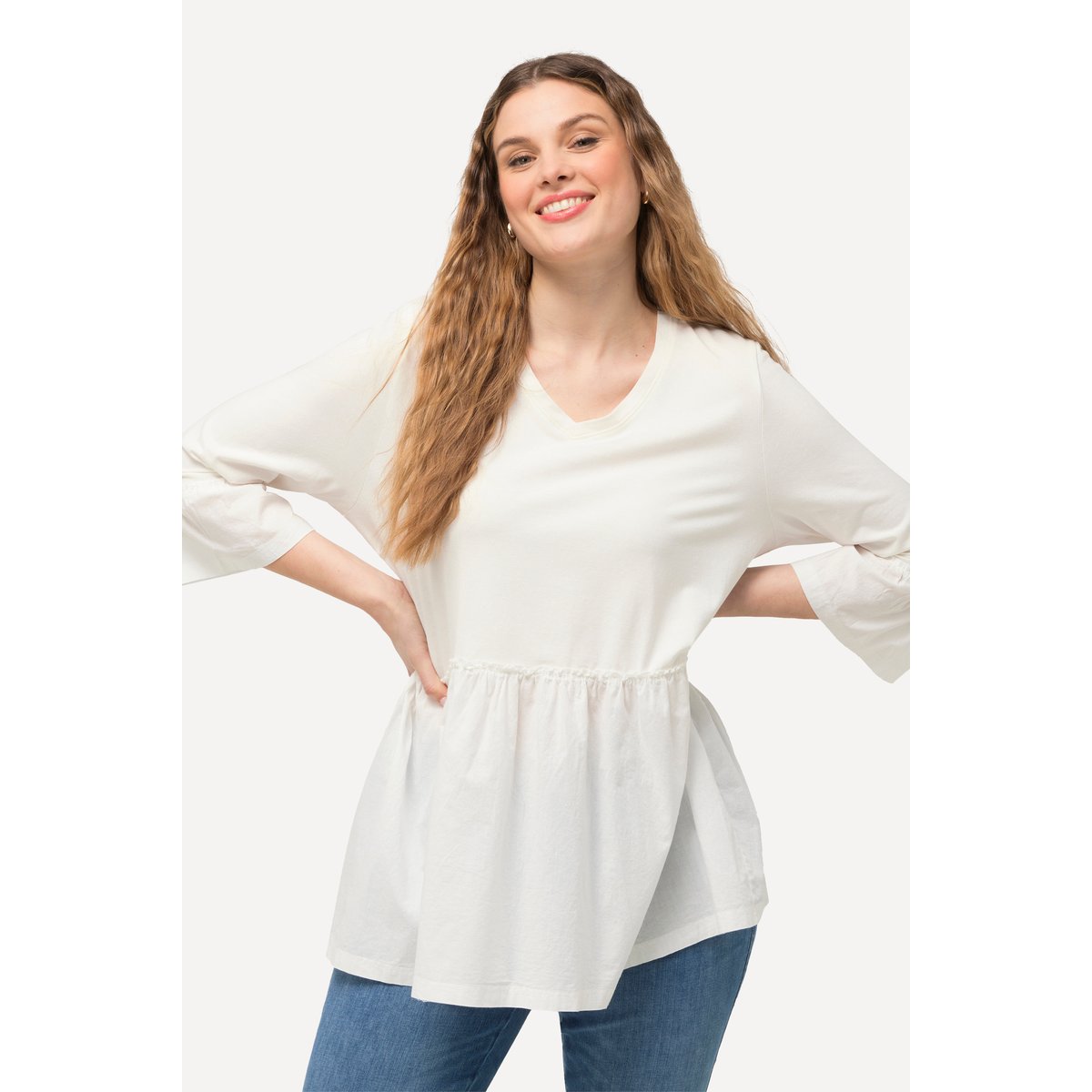 T-shirt avec base volantée. Ligne A blanc neige, ULLA POPKEN