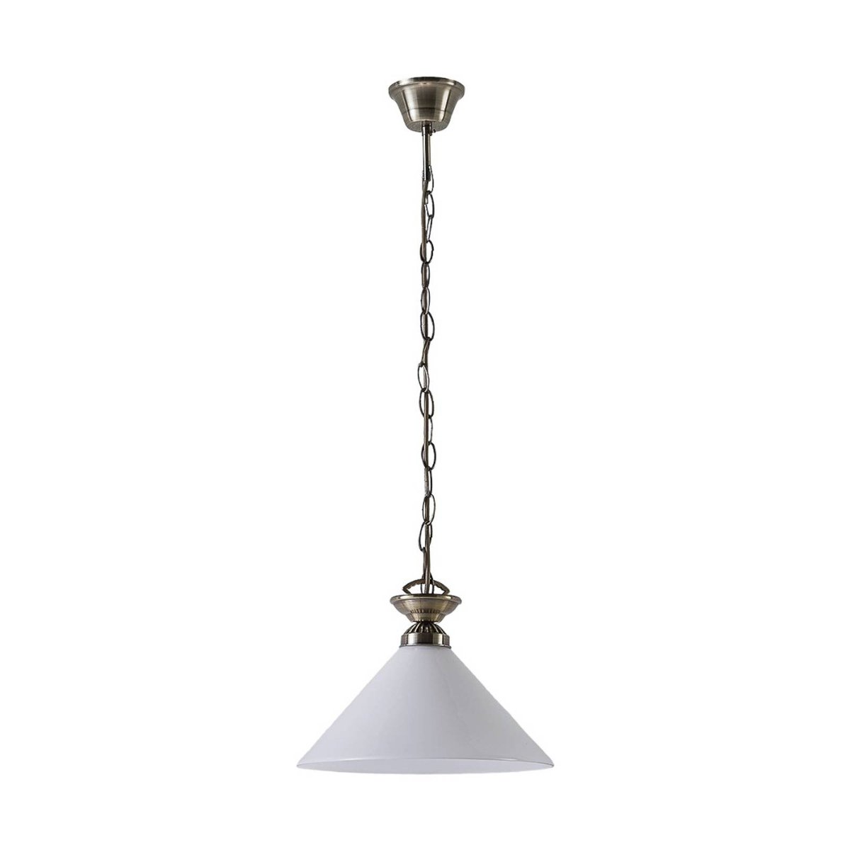 Suspension en verre antique, Otis blanc opale brillant, laiton vieilli, LINDBY