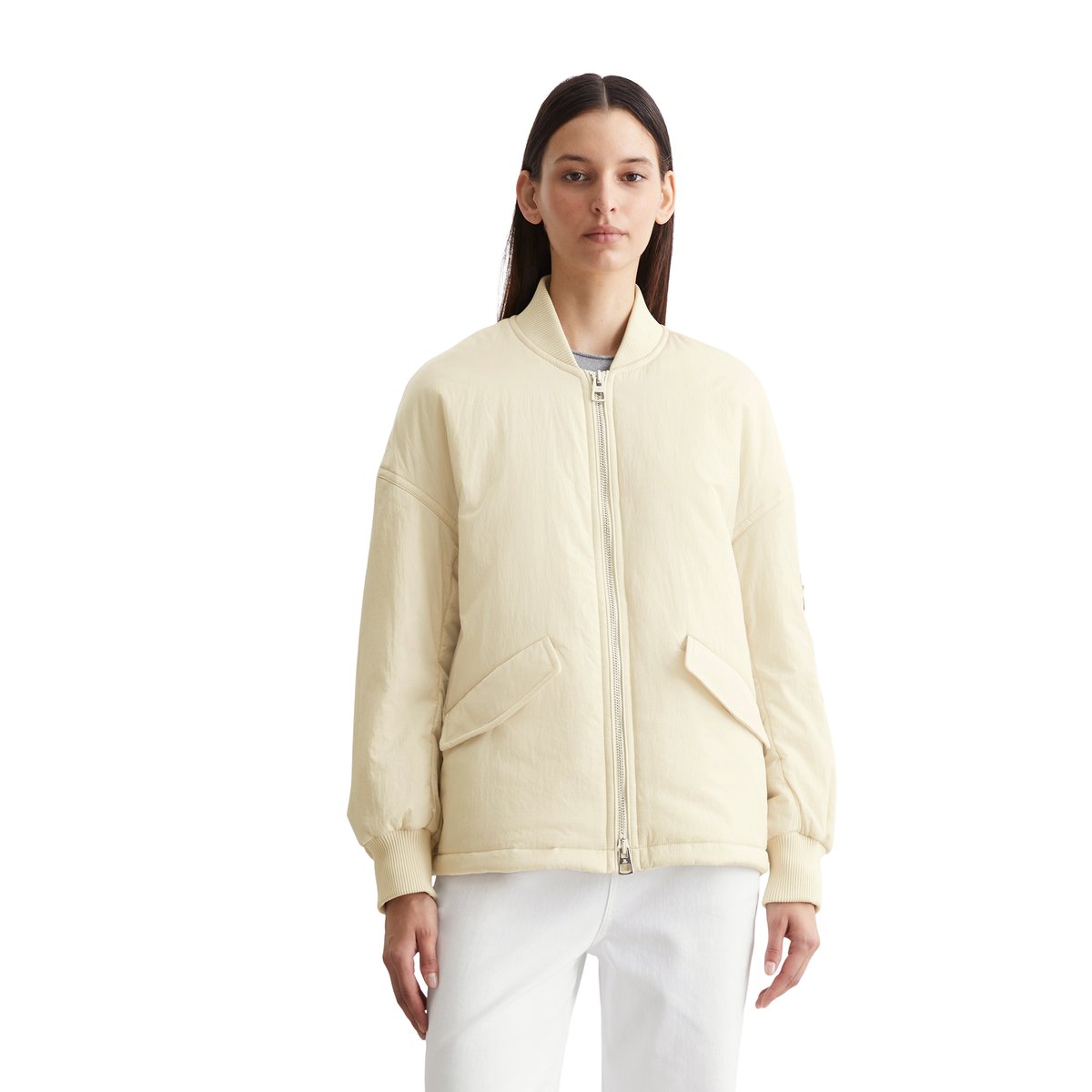 Blouson long relaxed en nylon froissé beige, MARC O'POLO