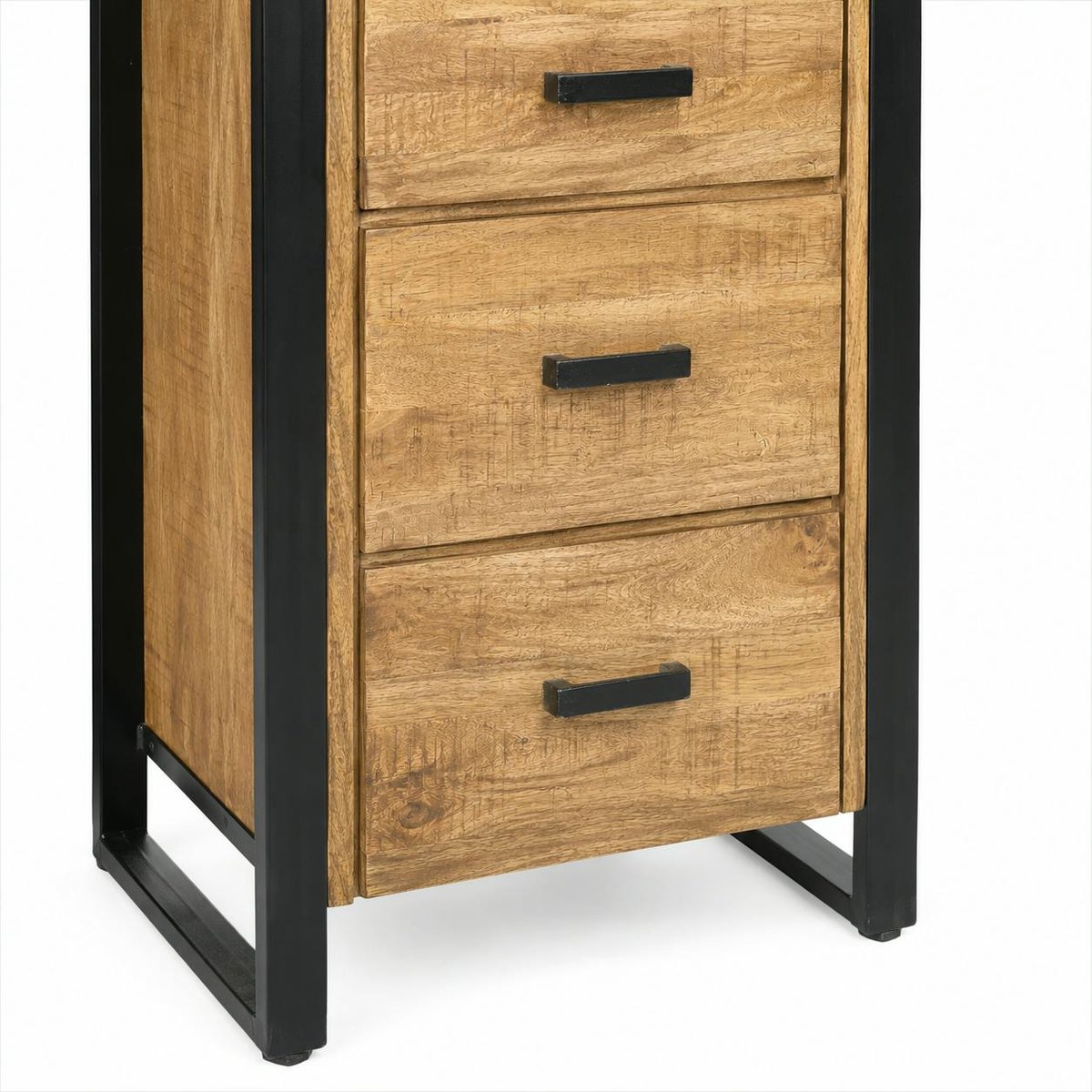 Colonne rangement bois métal 3 tiroirs 2 plateaux KARGO bois naturel, PIER IMPORT