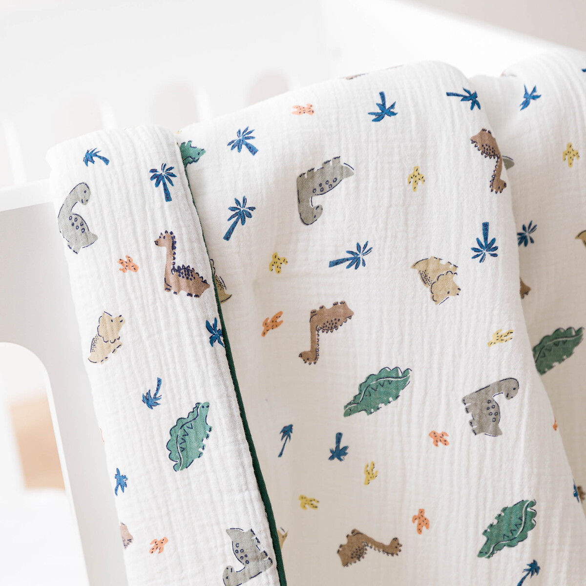 Couverture bébé gaze de coton, Dino Pop imprimé fond blanc, LA REDOUTE INTERIEURS