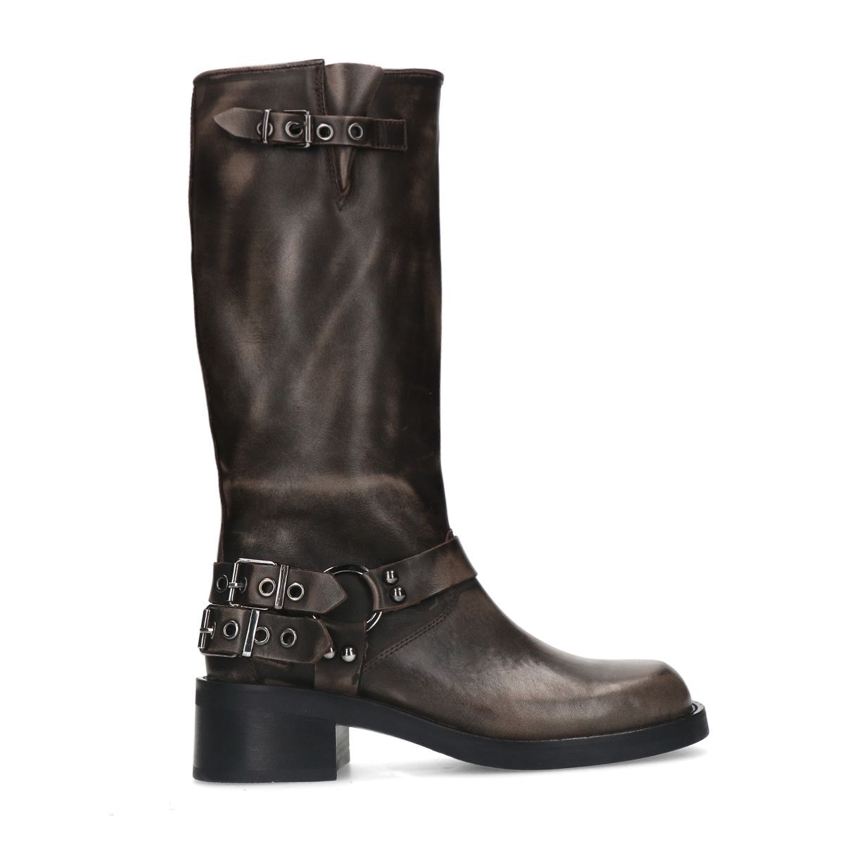 Bottines motardes avec boucles gris foncé, SACHA