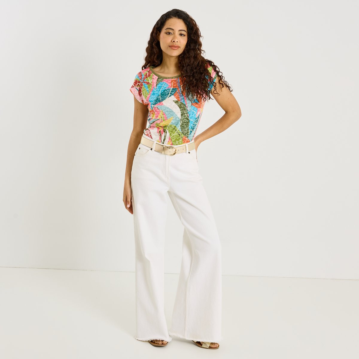 T-shirt imprimé tropical blanc cassé blanc, GRAIN DE MALICE