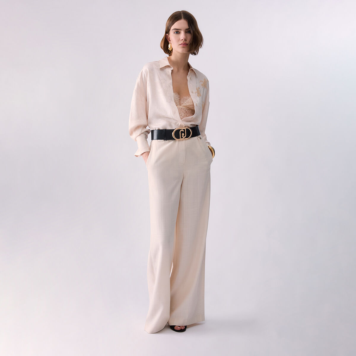 Chemise Jacquard avec Broderies Bijoux crème, LIU JO