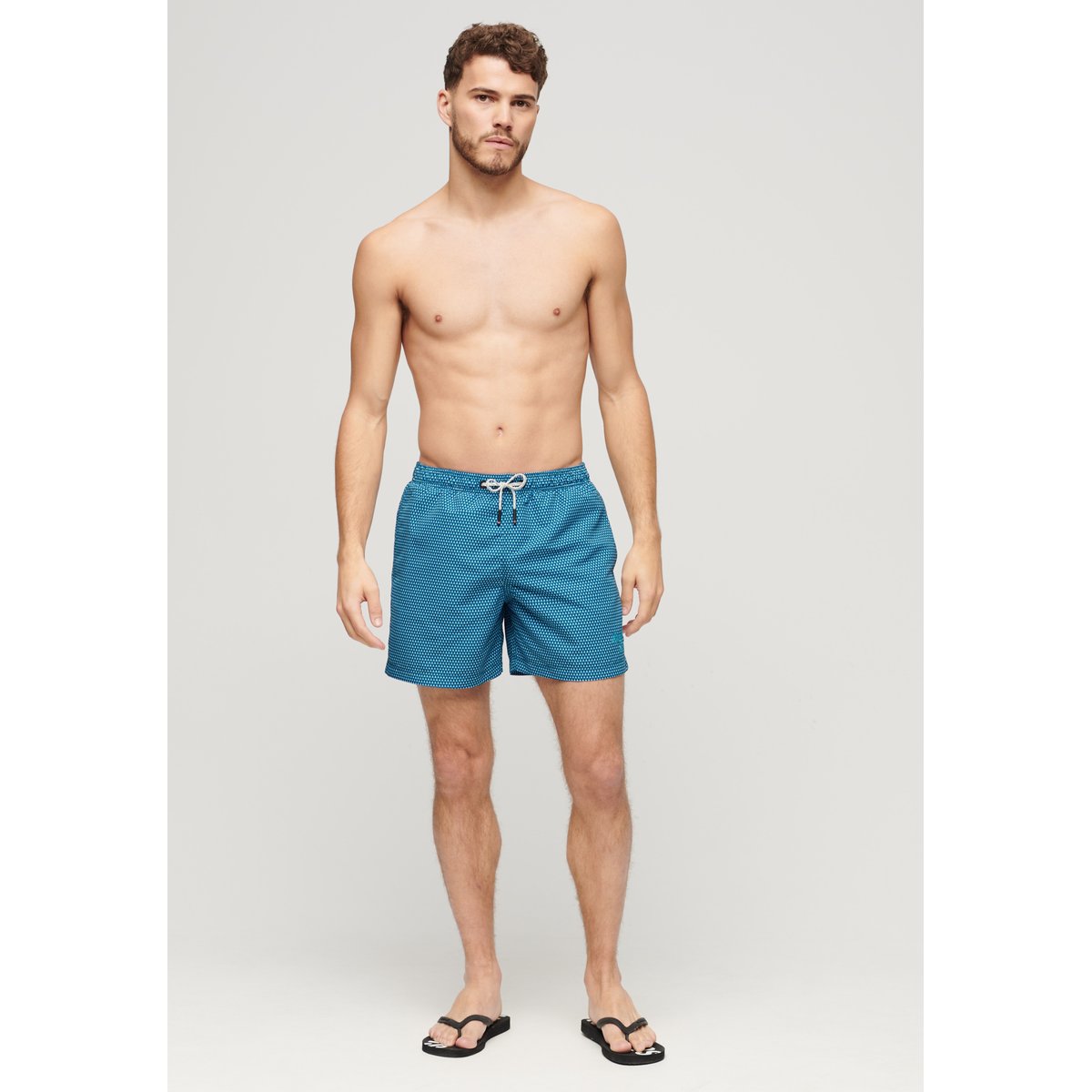 Short de bain imprimé long 38 cm bleu à imprimé géométrique, SUPERDRY