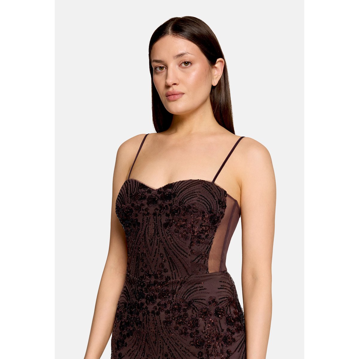 Robe de soirée à paillettes dark maroon, VERA MONT