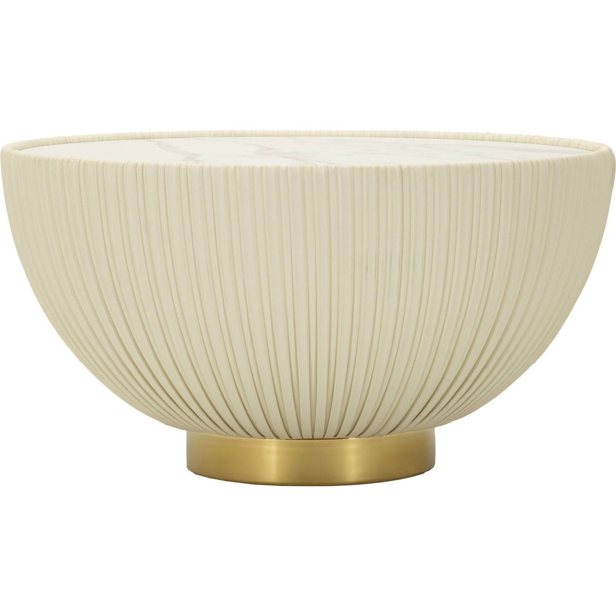 Table basse ronde effet marbre base cannelée GLAM crème, doré et blanc, RECOLLECTION