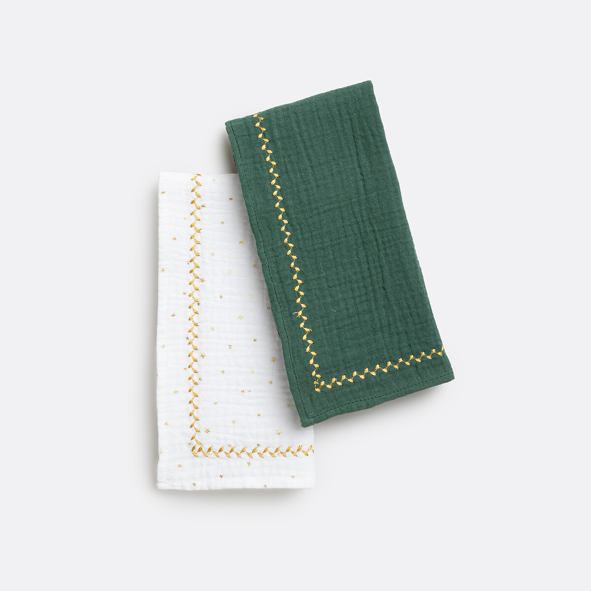 4er-Pack Servietten Kumla Étoiles, bestickt weiss/goldfarben, LA REDOUTE INTERIEURS