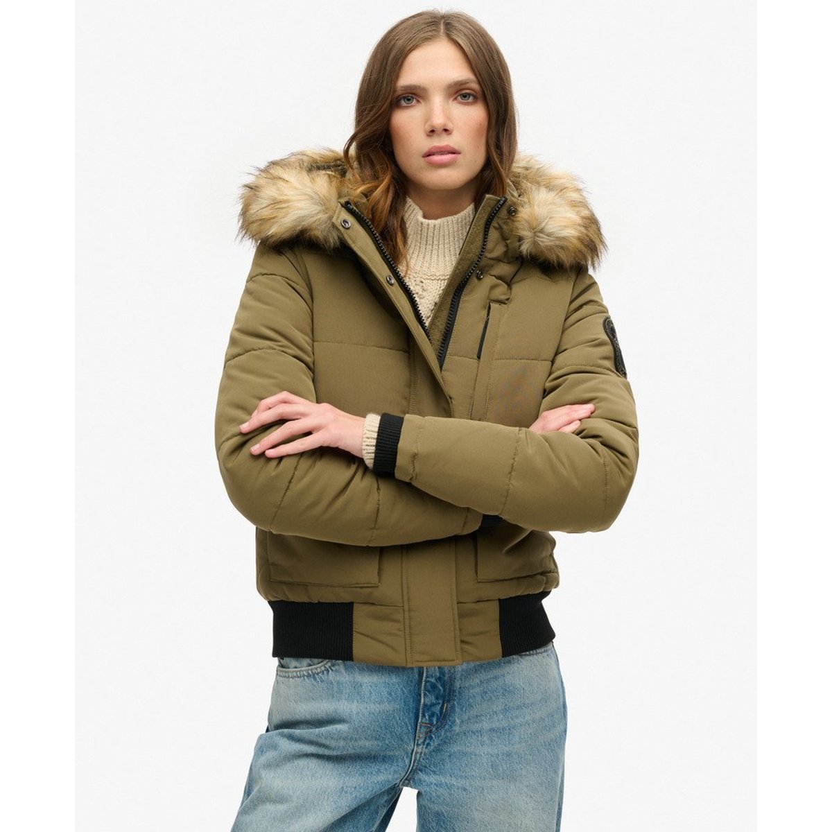 Bomber à capuche Everest olive militaire, SUPERDRY