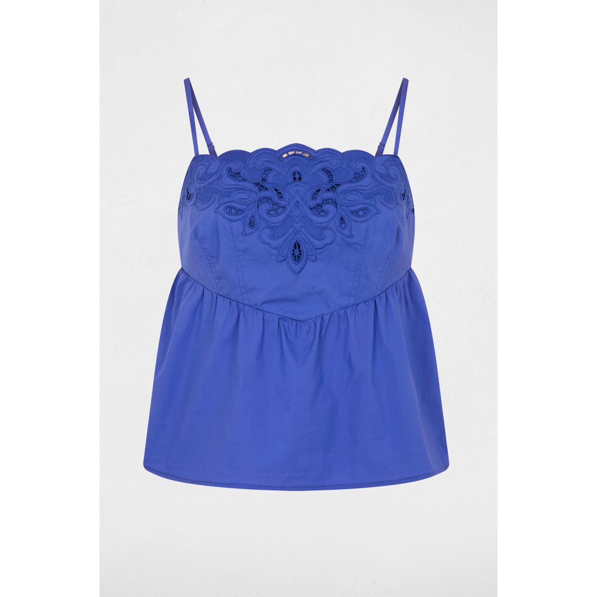 Top brodé bretelles fines bleu, MORGAN