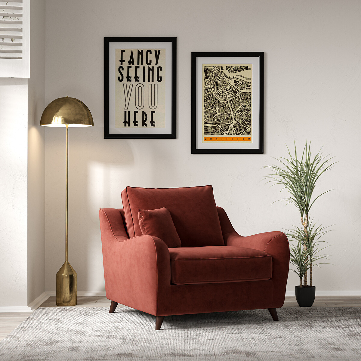 Amelia Velvet Armchair with Dark Wood Legs burgundy, ÉDITÉ