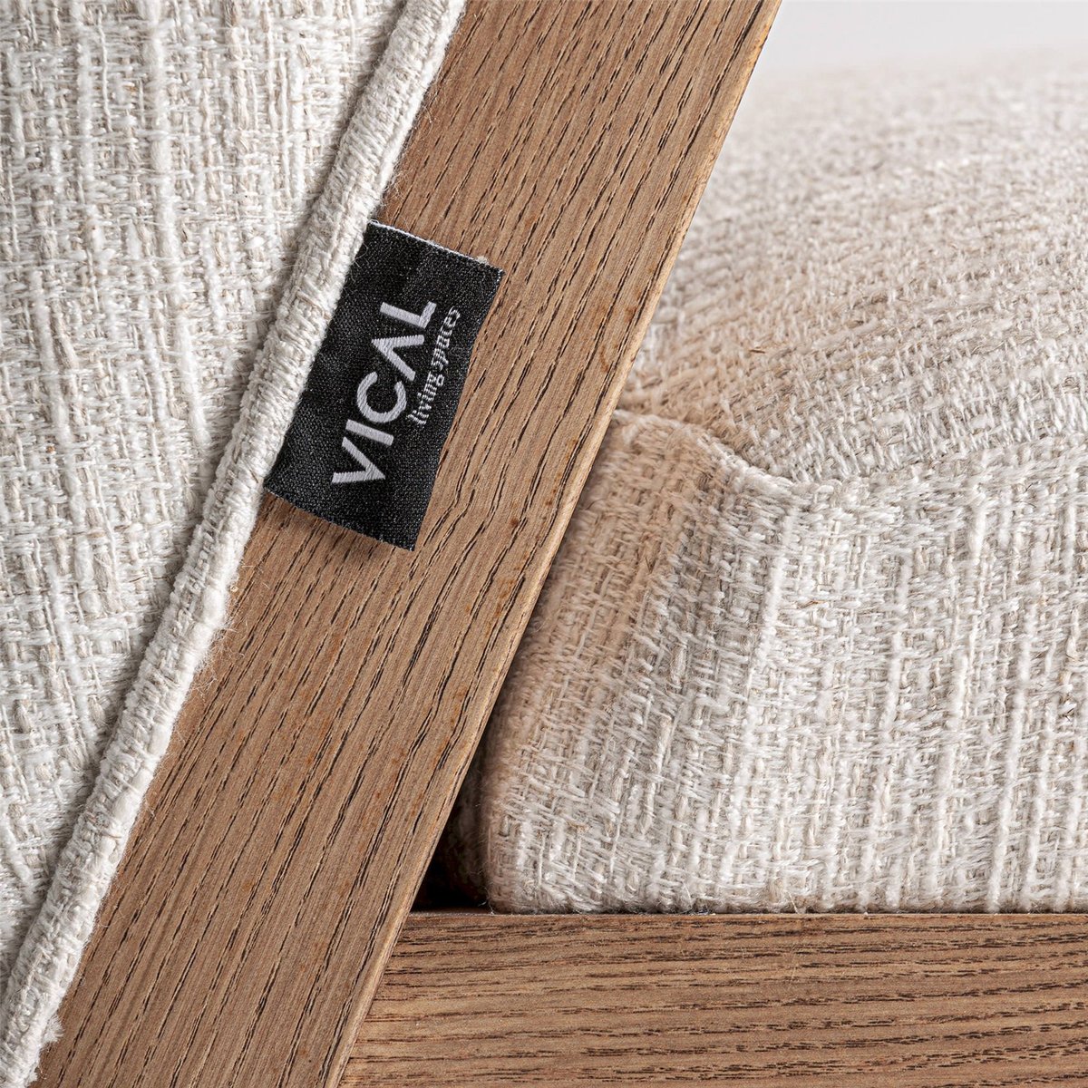 Chaise contemporaine en pin et tissu beige et bois clair, RECOLLECTION
