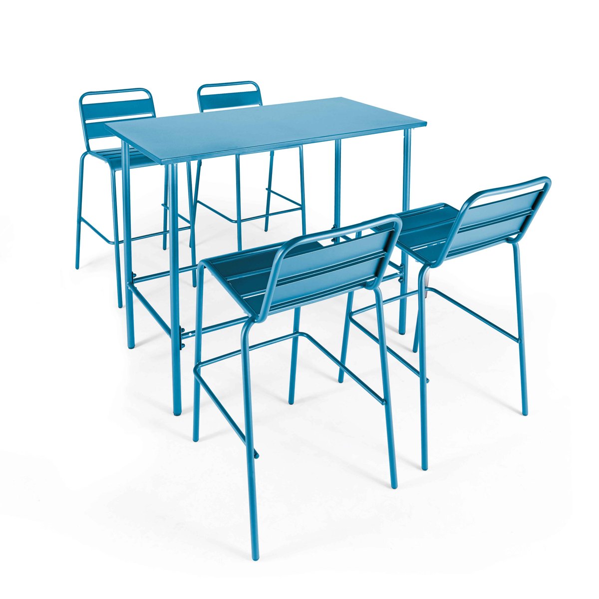 Table de jardin haute en acier, PALAVAS bleu pacific, OVIALA