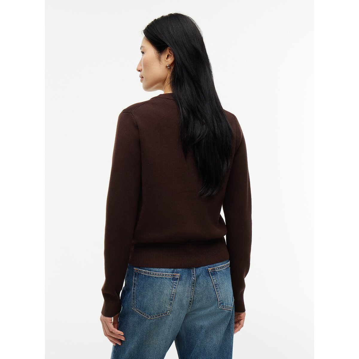 Jersey de cuello redondo y manga larga de algodón chocolate, TOMMY HILFIGER
