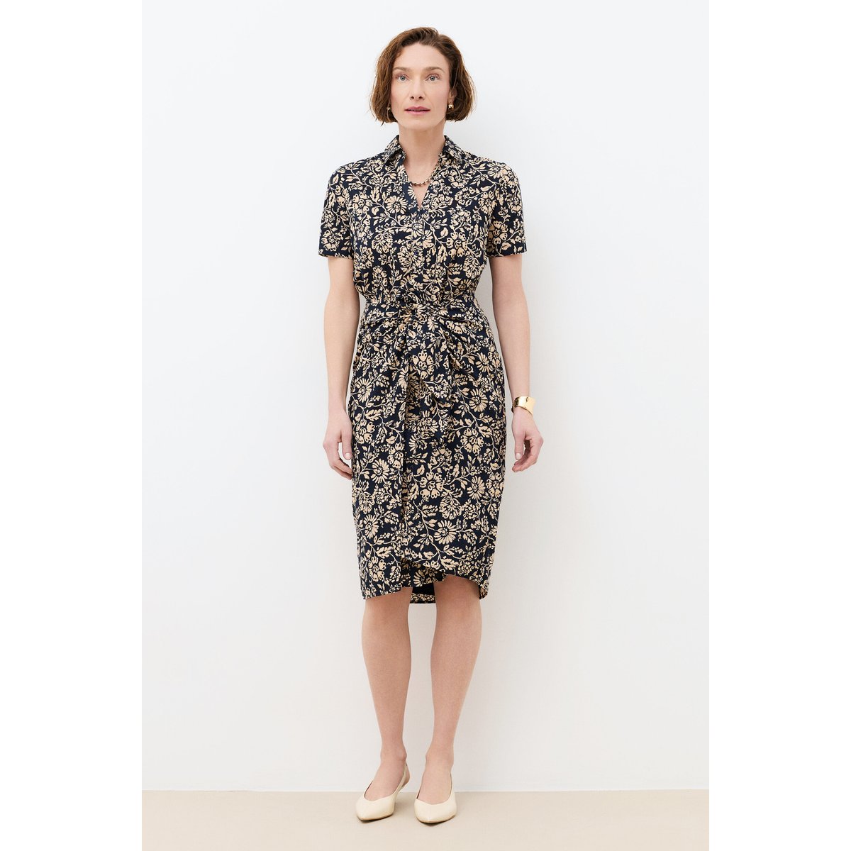 Robe cintrée col chemise ROSANE bleu marine, CAROLL