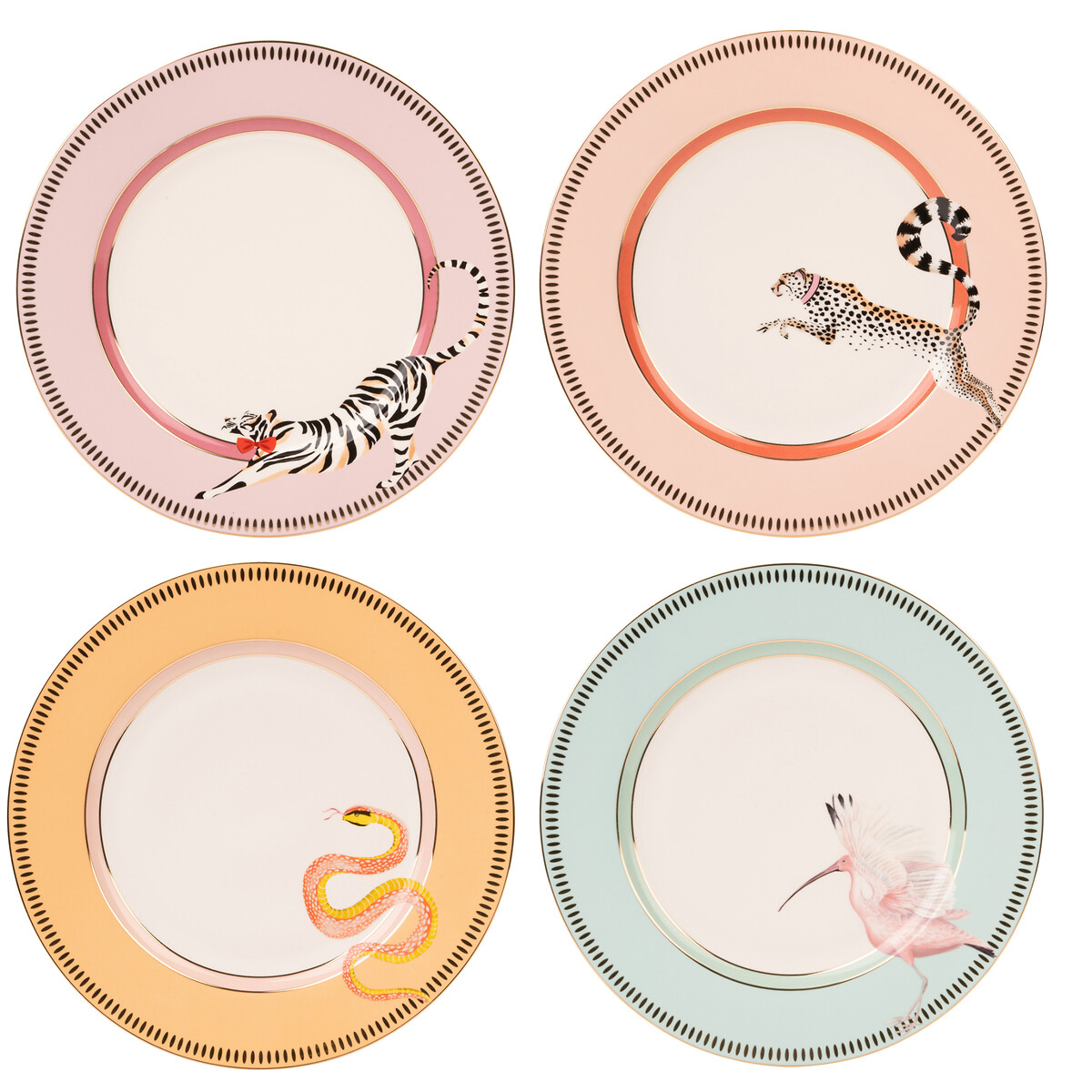 Set of 4 Animal Dinner Plates multi-coloured, YVONNE ELLEN