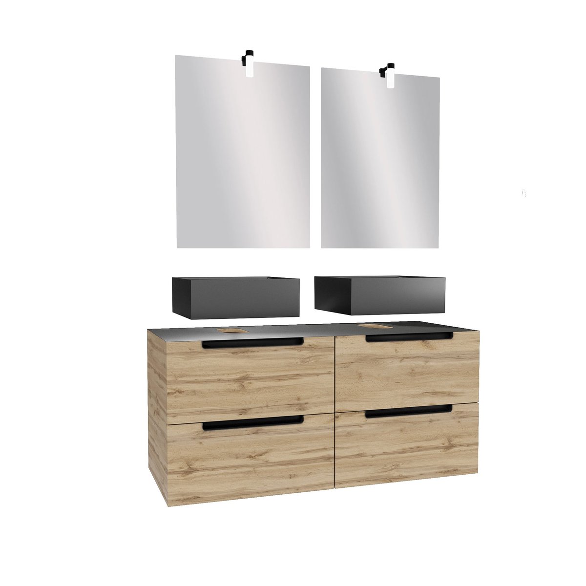 Ensemble de salle de bains avec 2 vasques et miroirs rectangulaires à led naturel, HOME MAISON