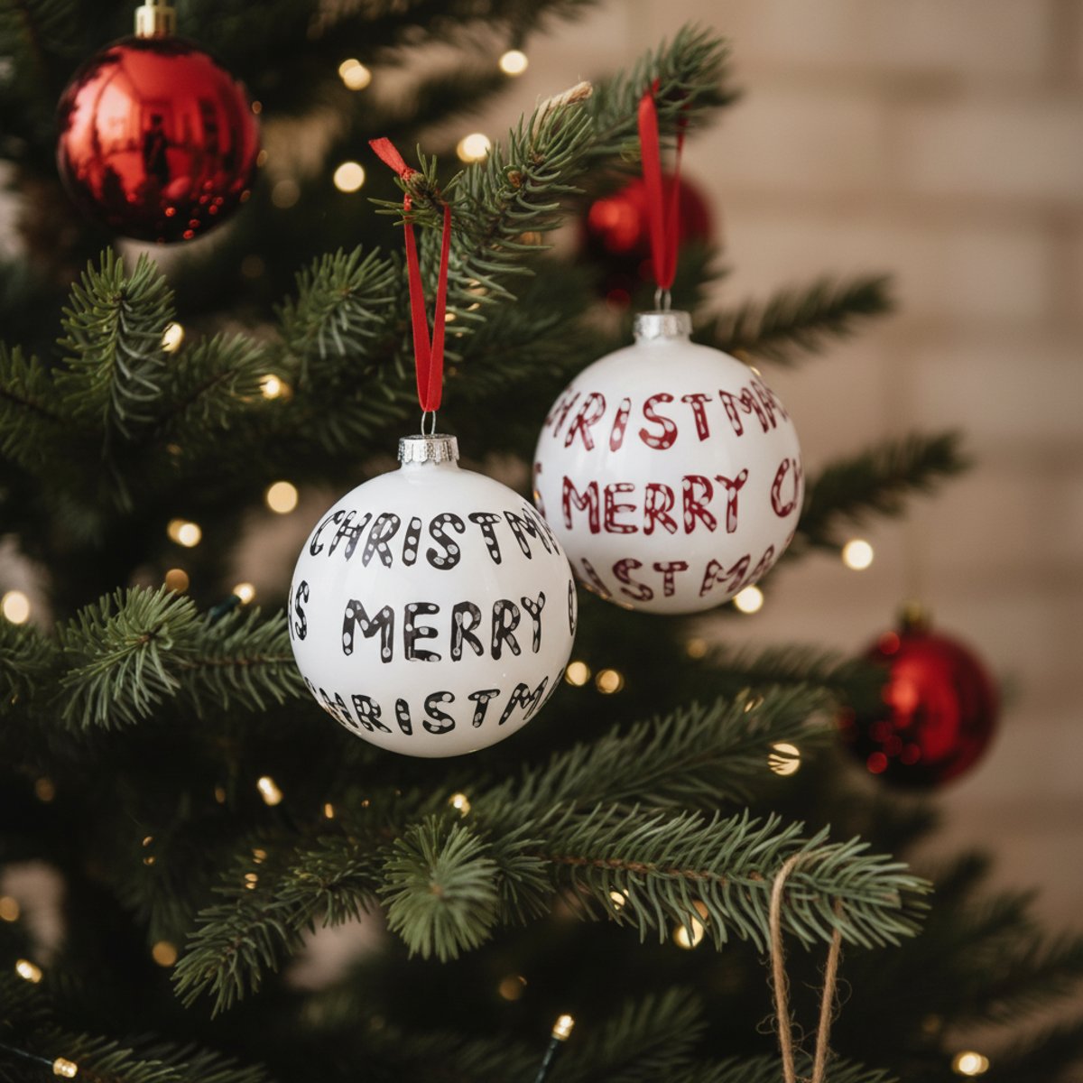Set de 2 boules de noël décoratives en verre D8 blanc, SIA DECO
