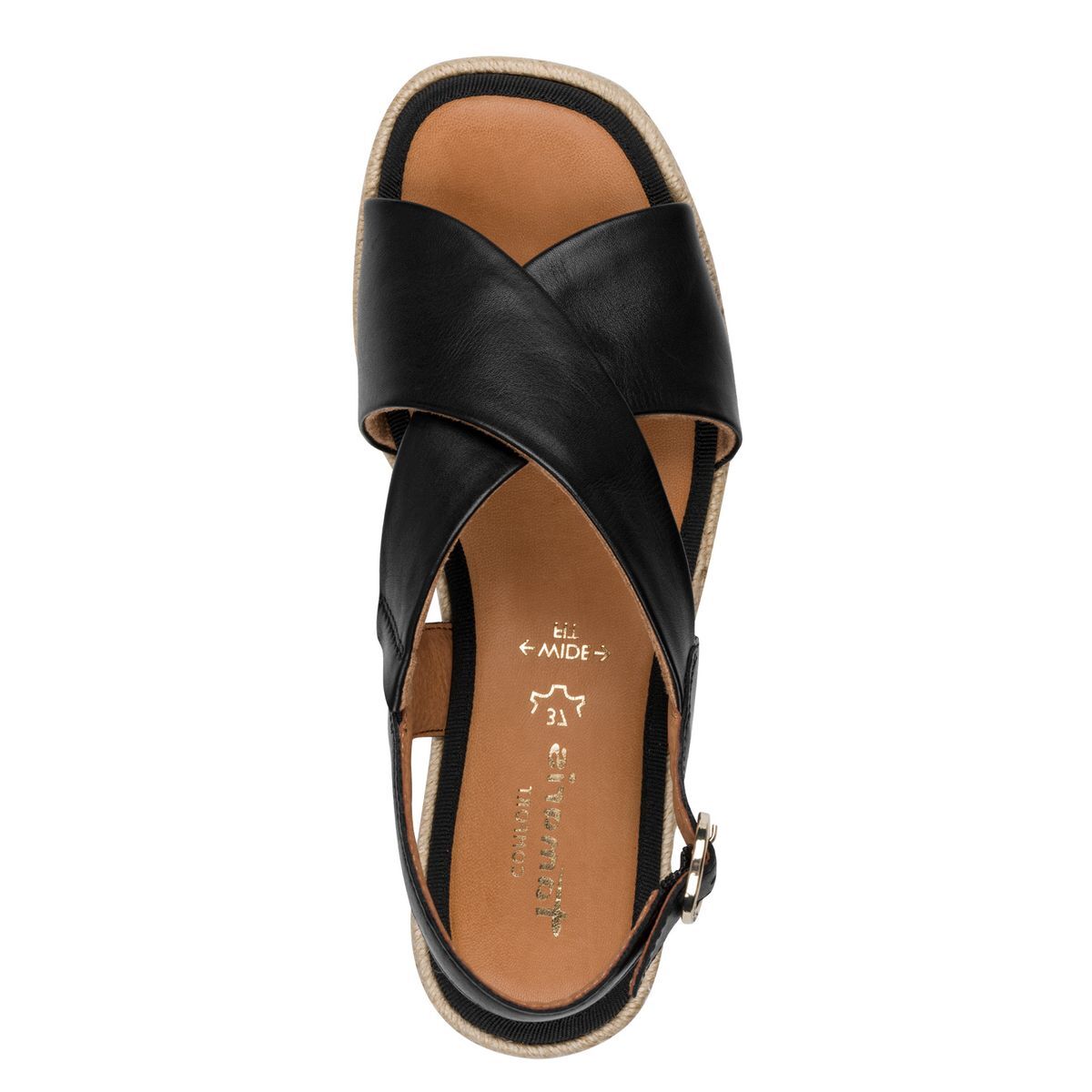 Sandale à talon en cuir noir, TAMARIS