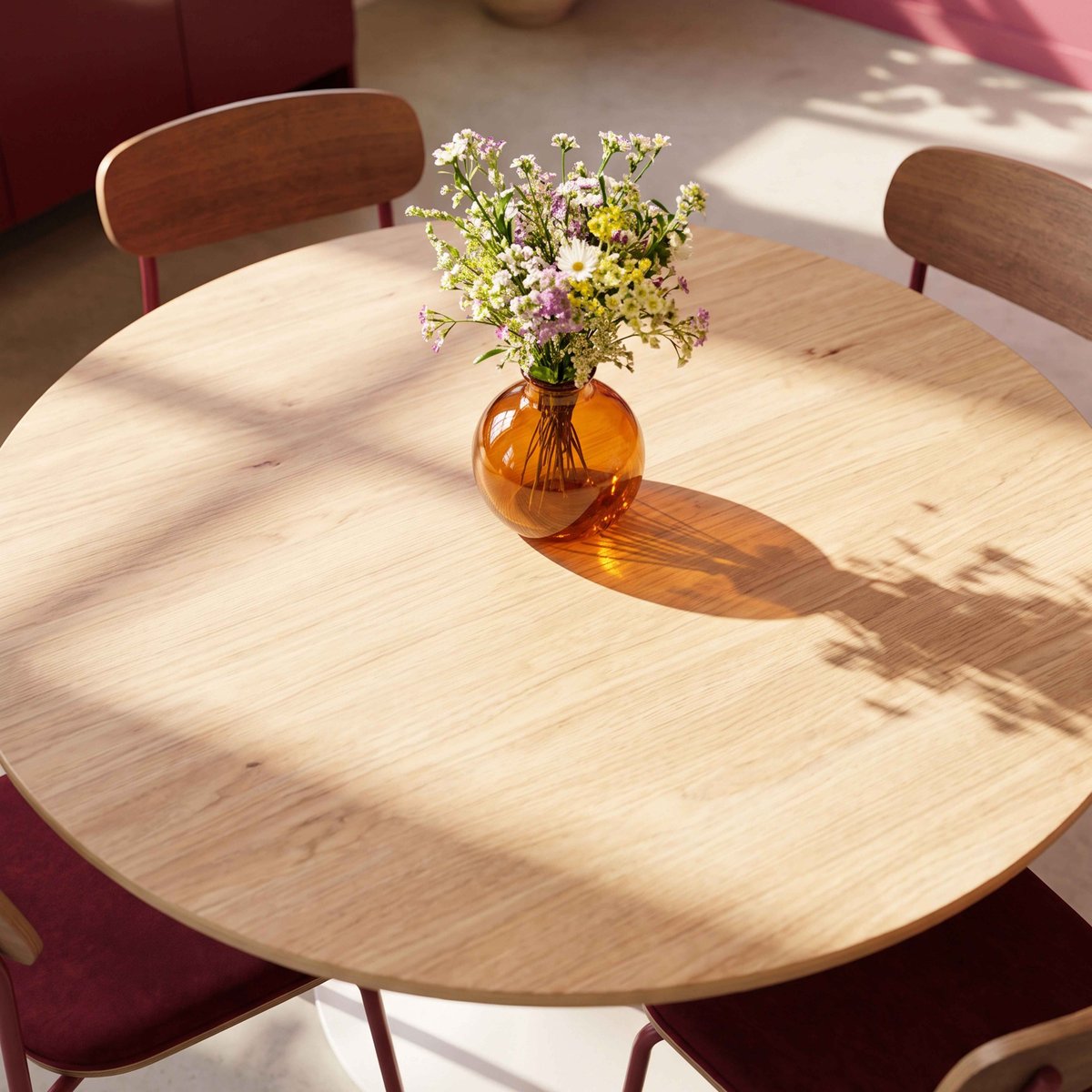 Table à manger ronde plaqué chêne Ø110x74 cm, AMBER bois, OVIALA