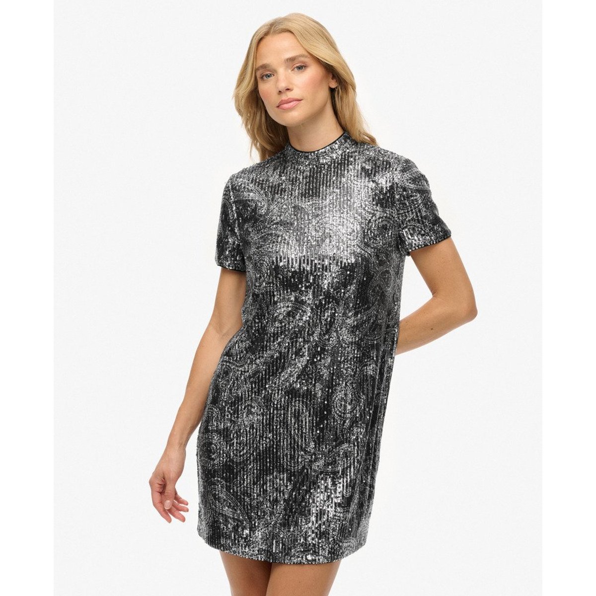 Robe T-shirt Mini à Paillettes sequins à imprimé cachemire, SUPERDRY