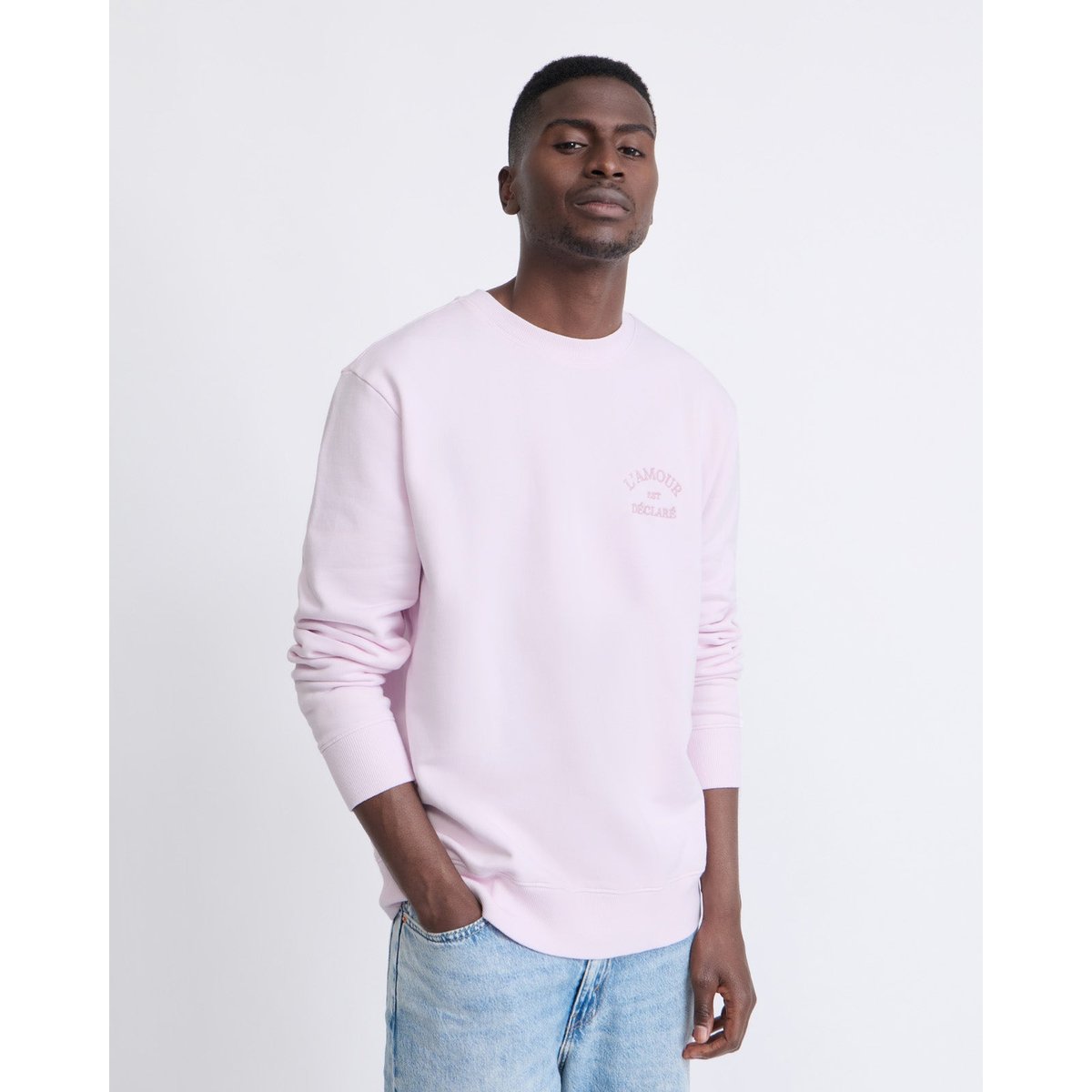 Sweat L'amour est déclaré brodé rose garment dye, EMOI EMOI