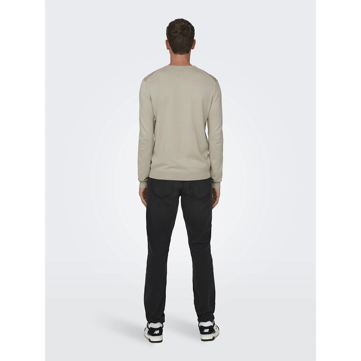 Pull léger col rond droit beige, ONLY & SONS