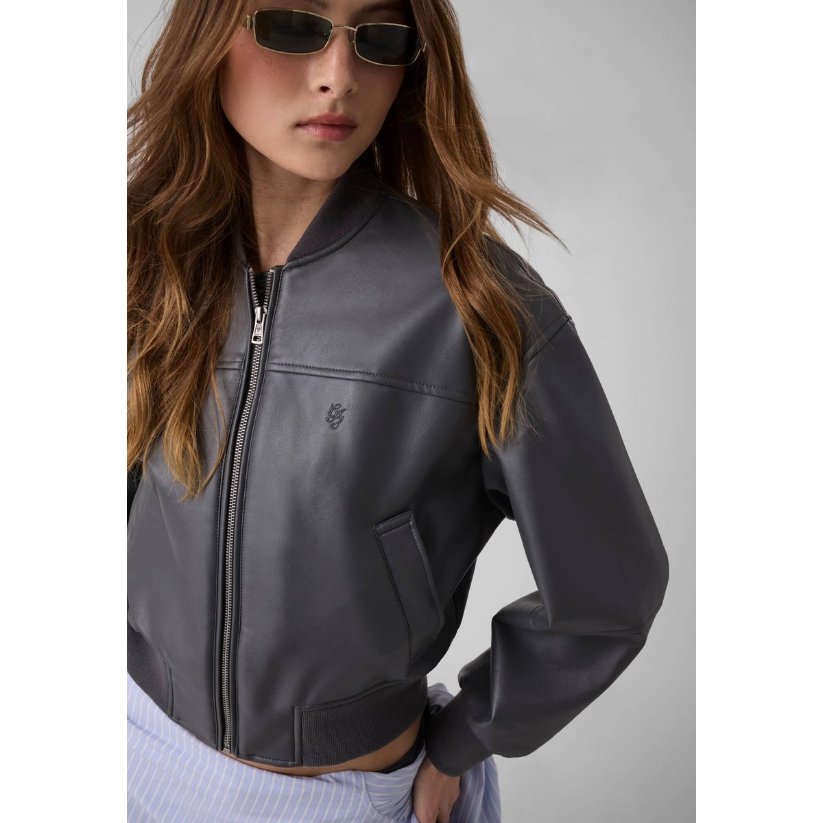 Veste Bomber En Cuir Synthétique gris, GUESS