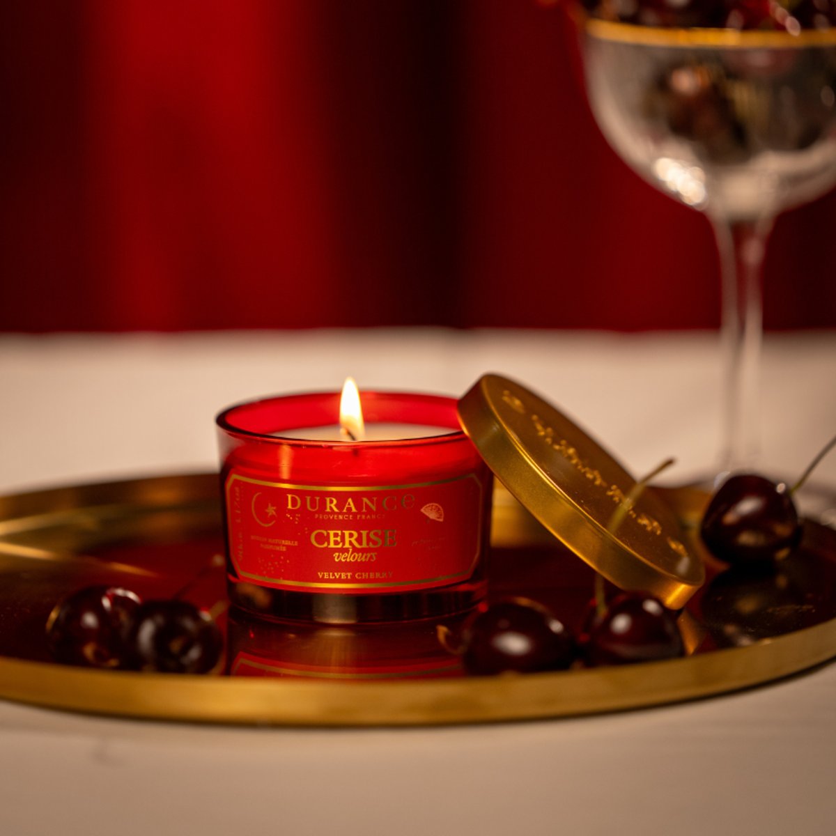 Petite Bougie Parfumée Cerise Velours couleur unique, DURANCE