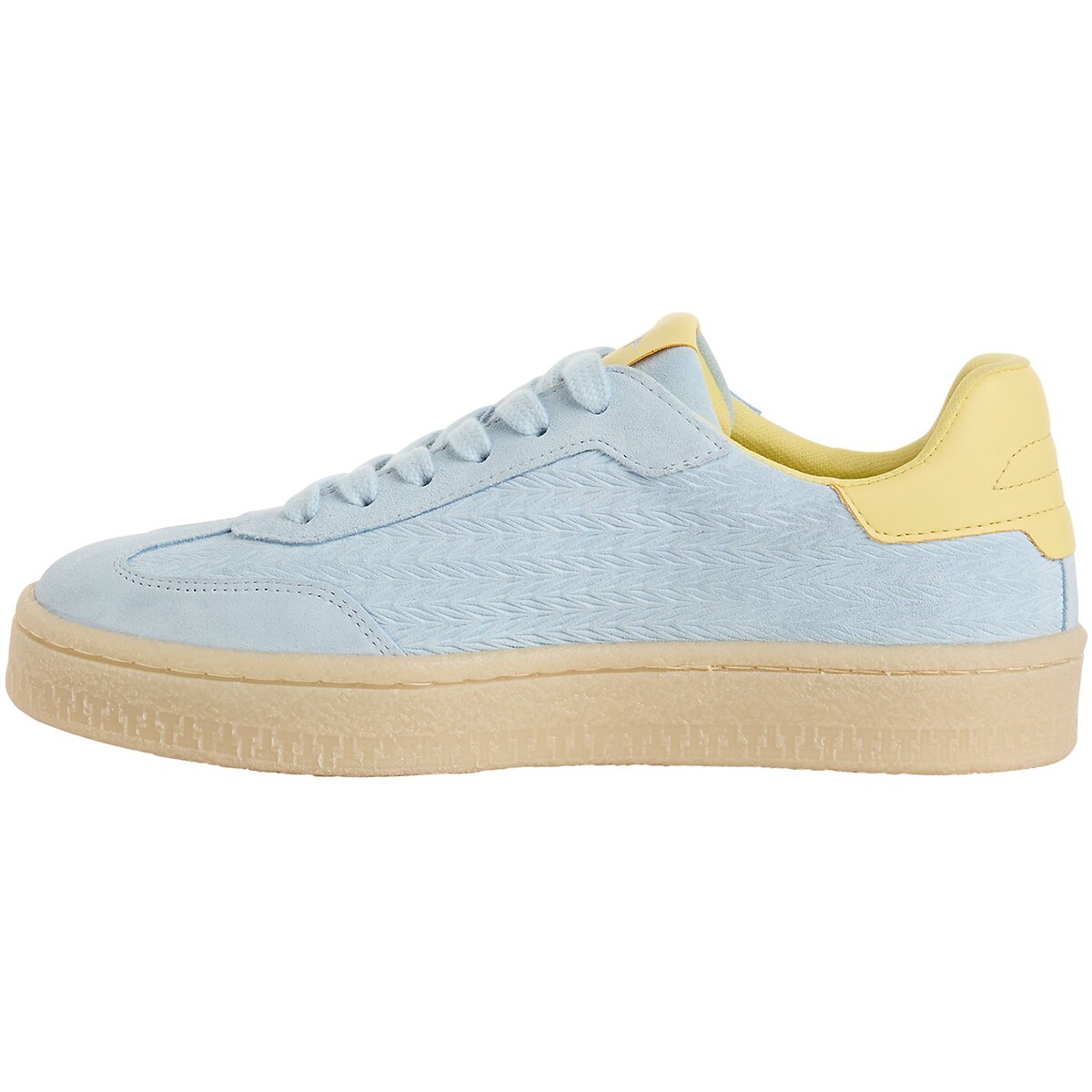 Baskets en cuir, semelle coloris miel bleu clair, TAMARIS