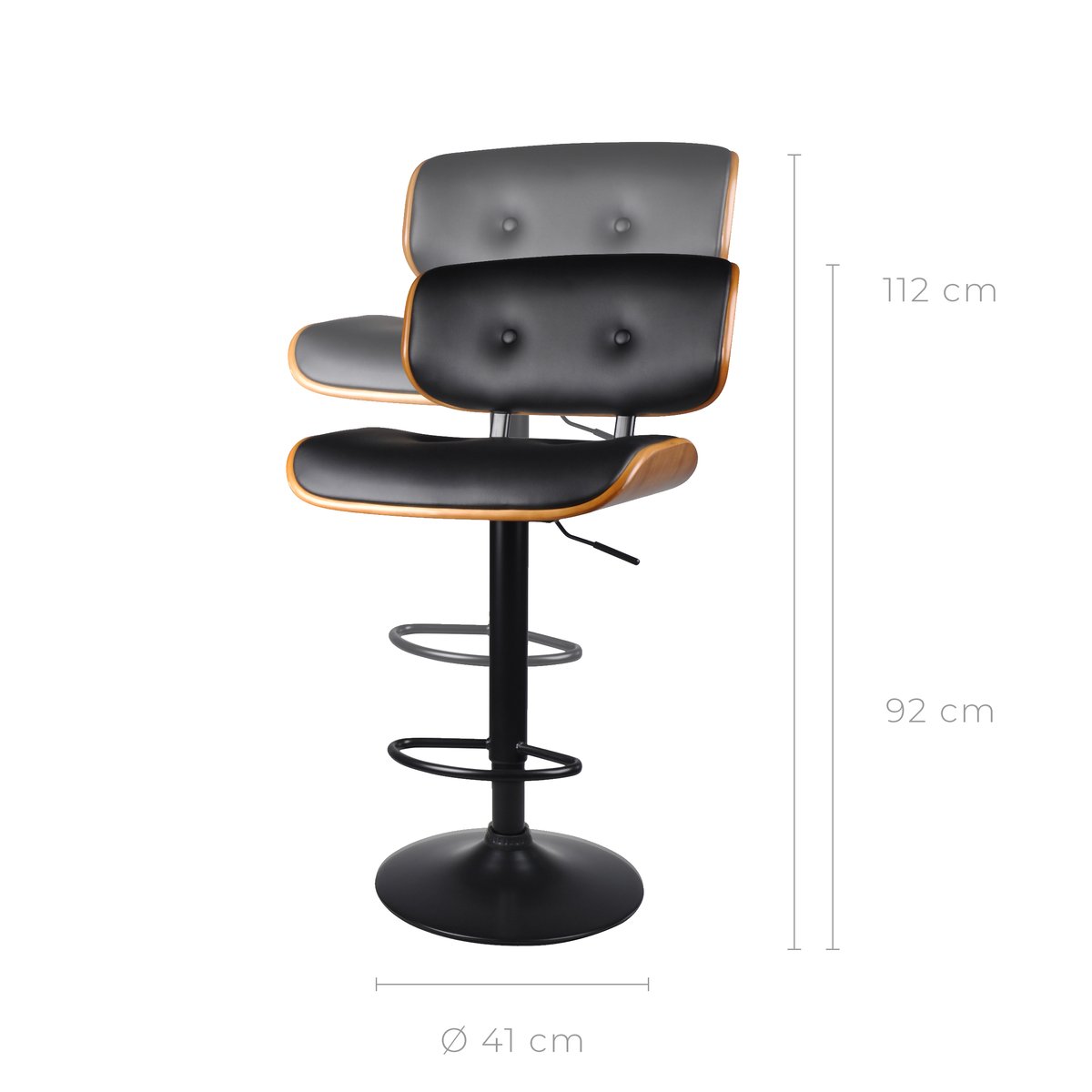 Chaise de bar réglable 65/86 cm en cuir synthétique - MELCHIOR noir, MAISON PAVANE