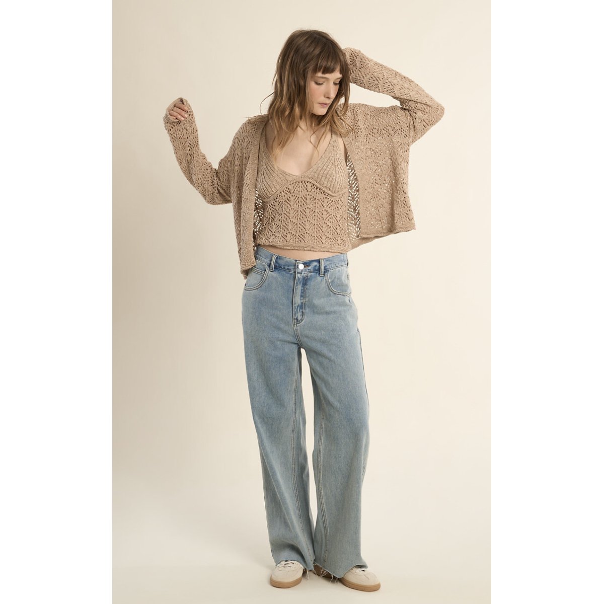 Gilet ajouré beige, MOLLY BRACKEN