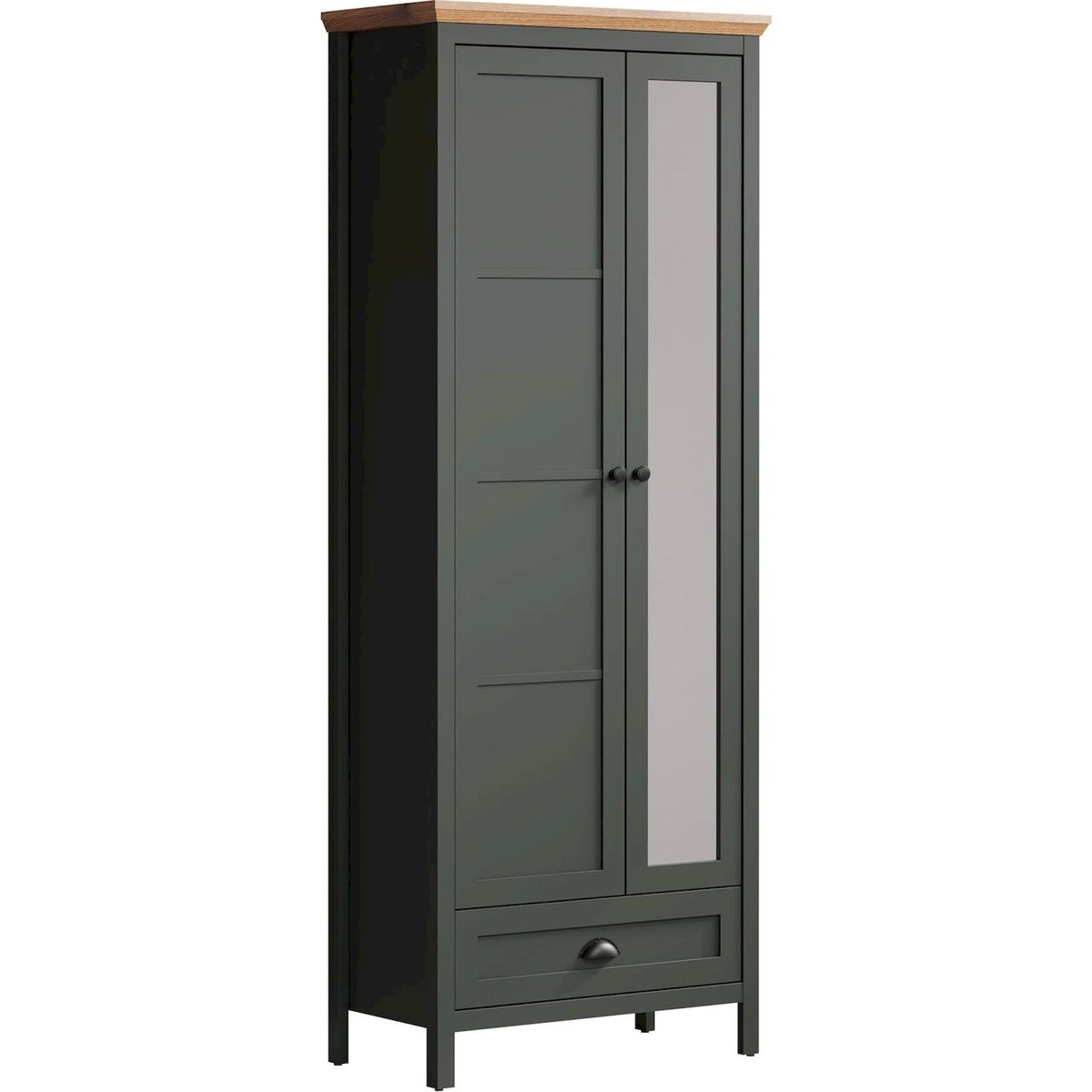 Armoire 2 portes avec miroir FOREELLS vert foncé et chêne evoke, RECOLLECTION