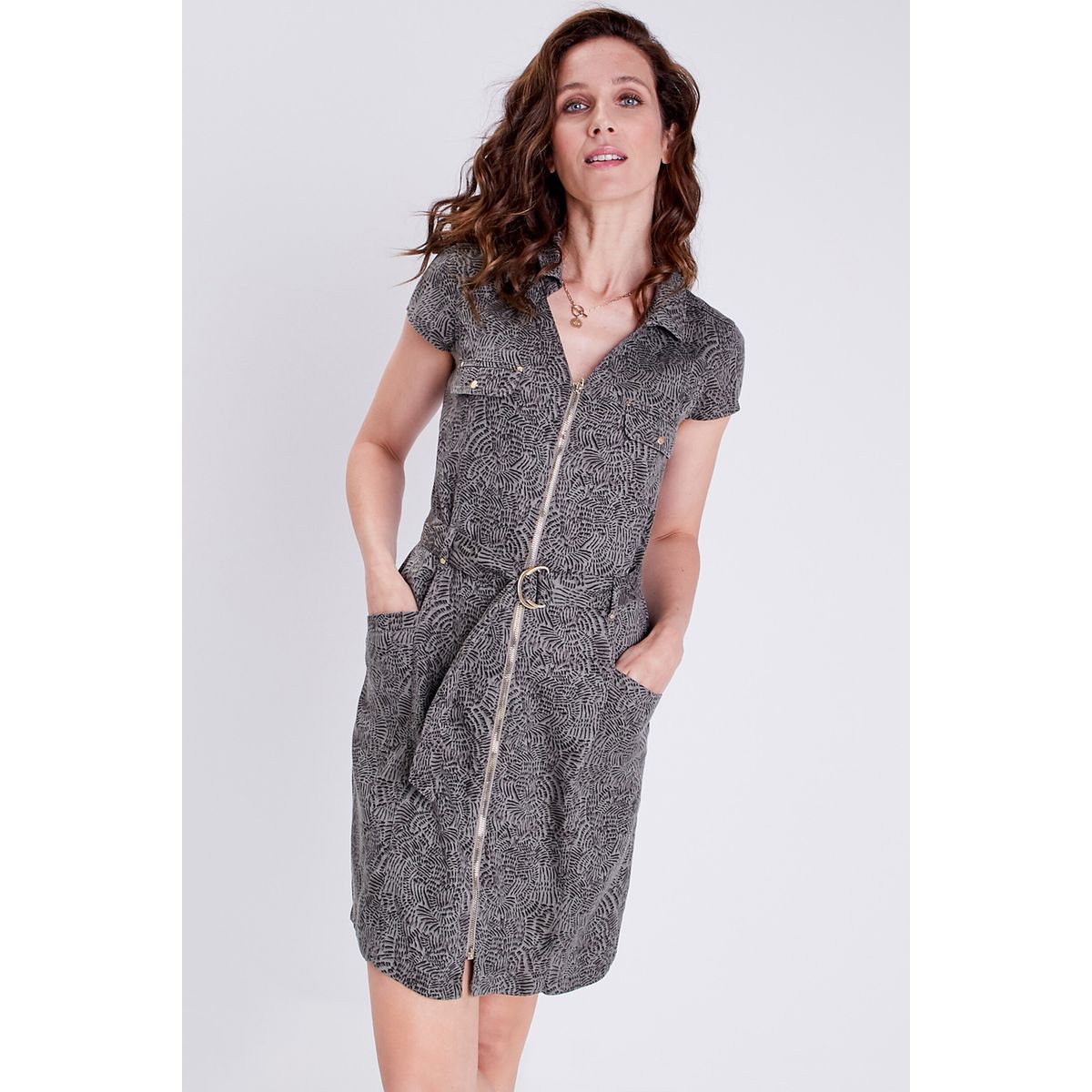Robe droite zippée vert kaki, BREAL