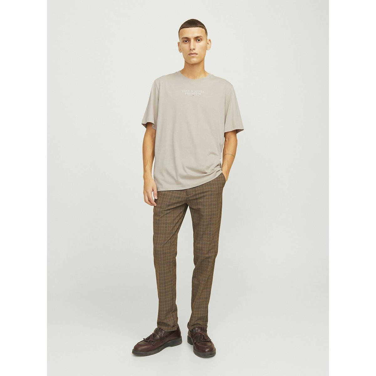 T-shirt col rond crème, JACK & JONES